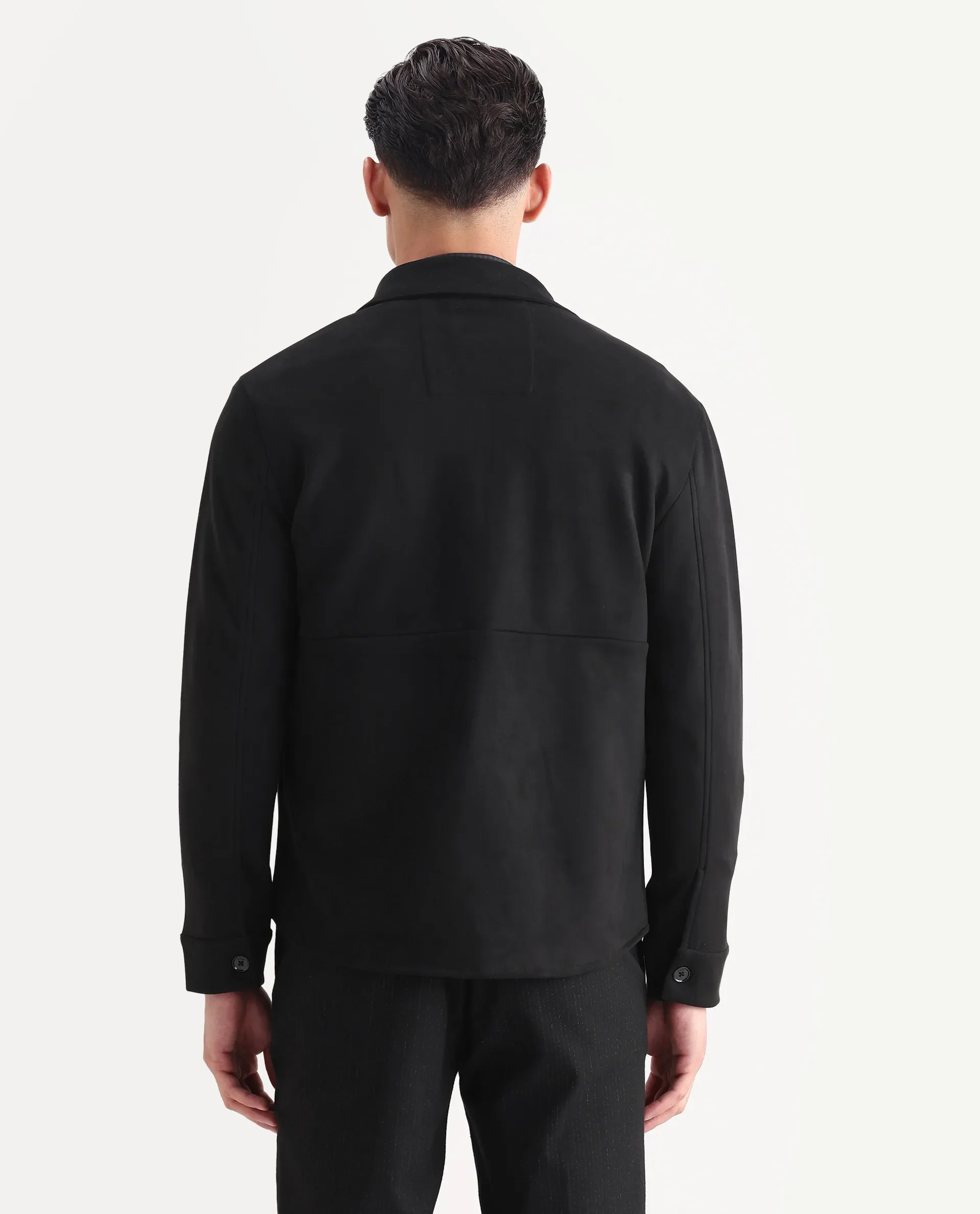 Rare Rabbit Men's Delk Black Suede Plain Regular Fit Full Sleeve Spread Collar Jacket - Image 7