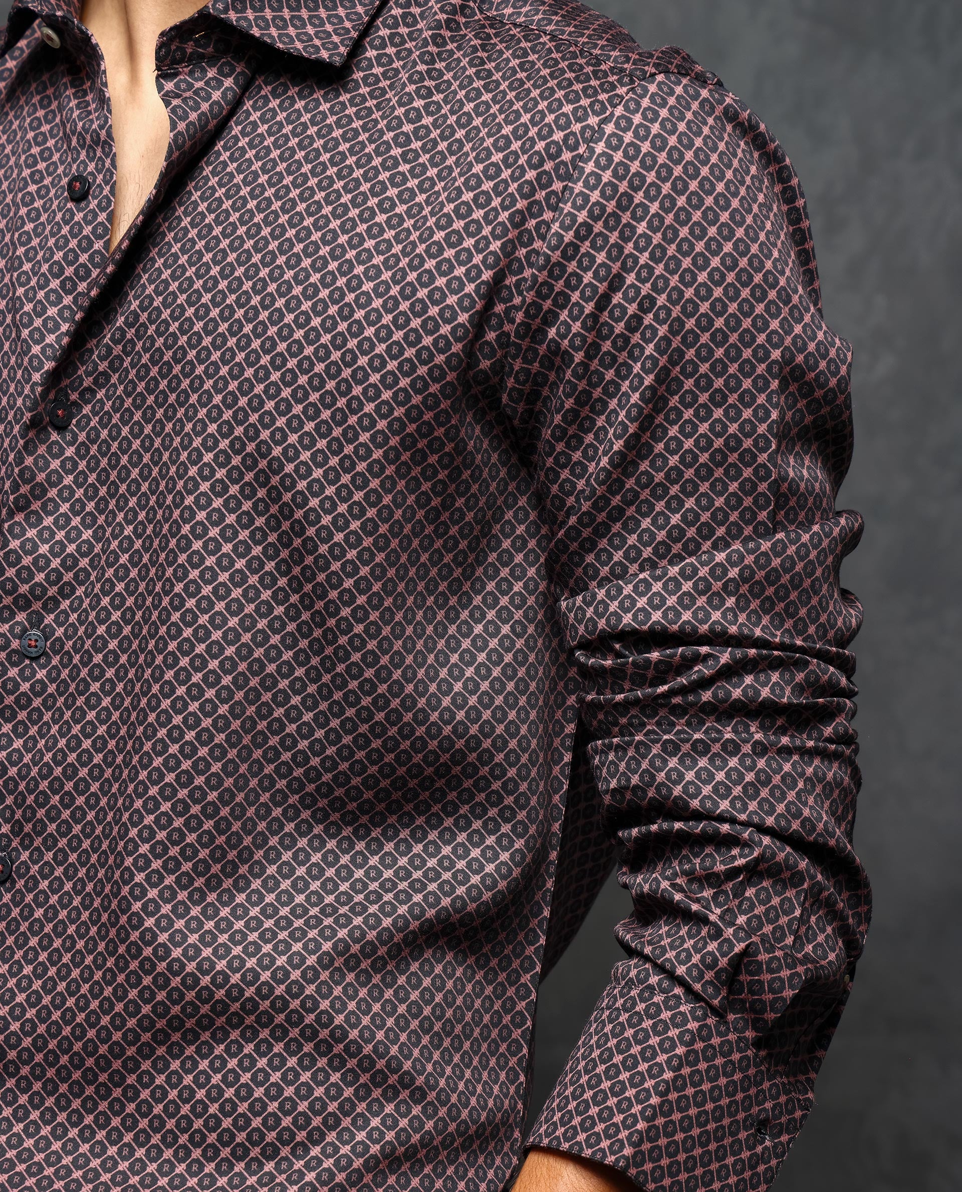 Rare Rabbit Men's Delky Black Cotton Monogram Print Regular Fit Full Sleeve Collared Shirt - Image 4