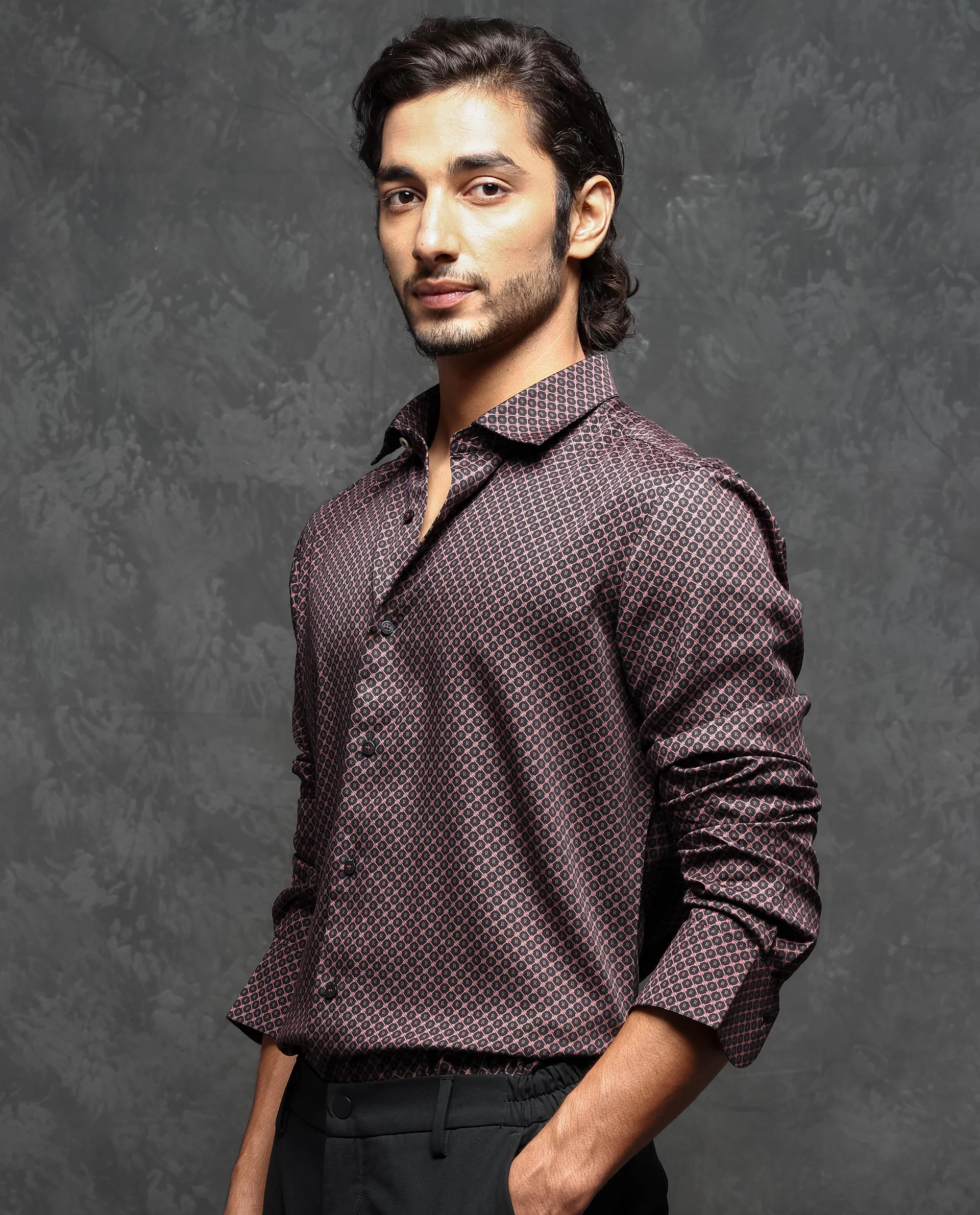 Rare Rabbit Men's Delky Black Cotton Monogram Print Regular Fit Full Sleeve Collared Shirt - Image 6