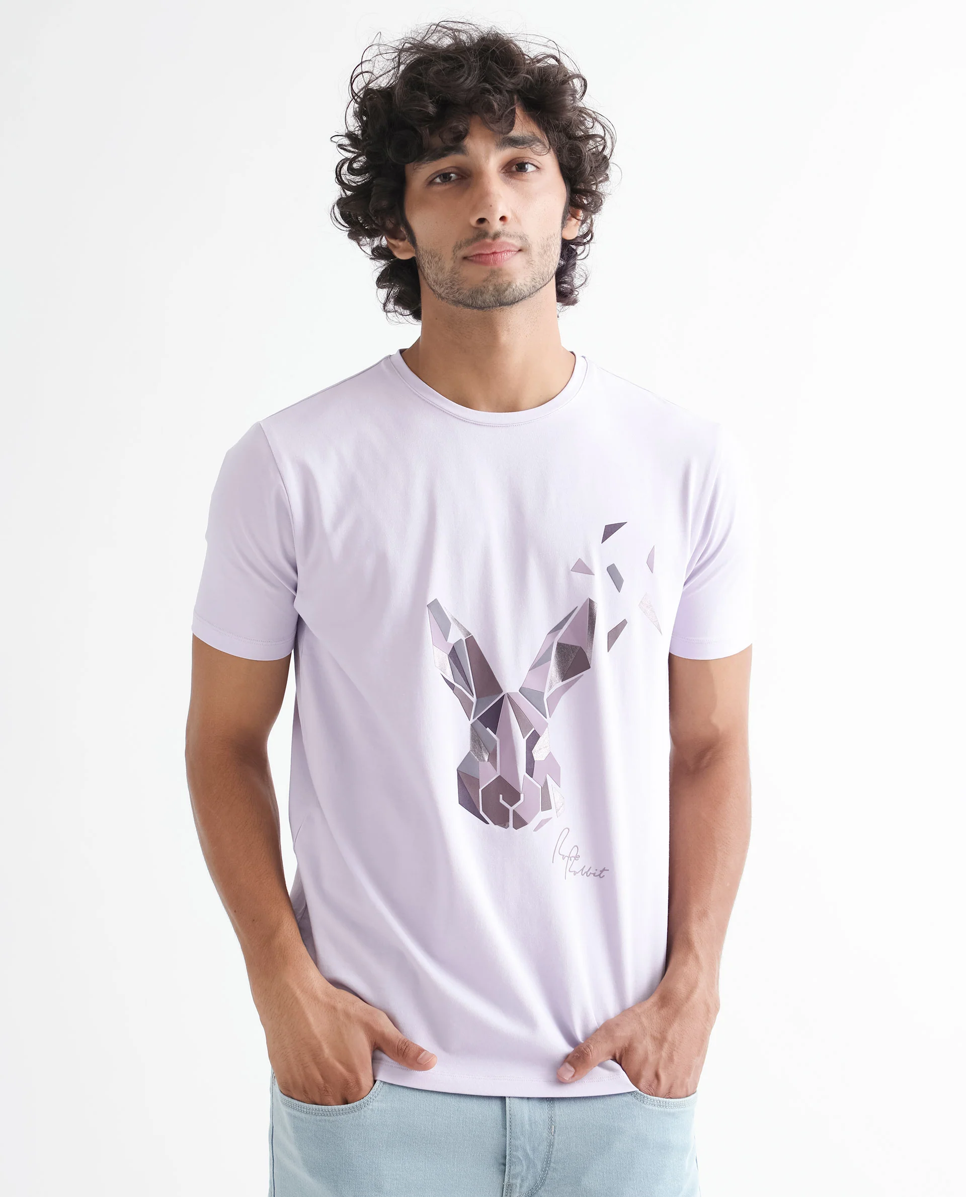 Rare Rabbit Men's Della Pastel Purple Regular Fit T-Shirt