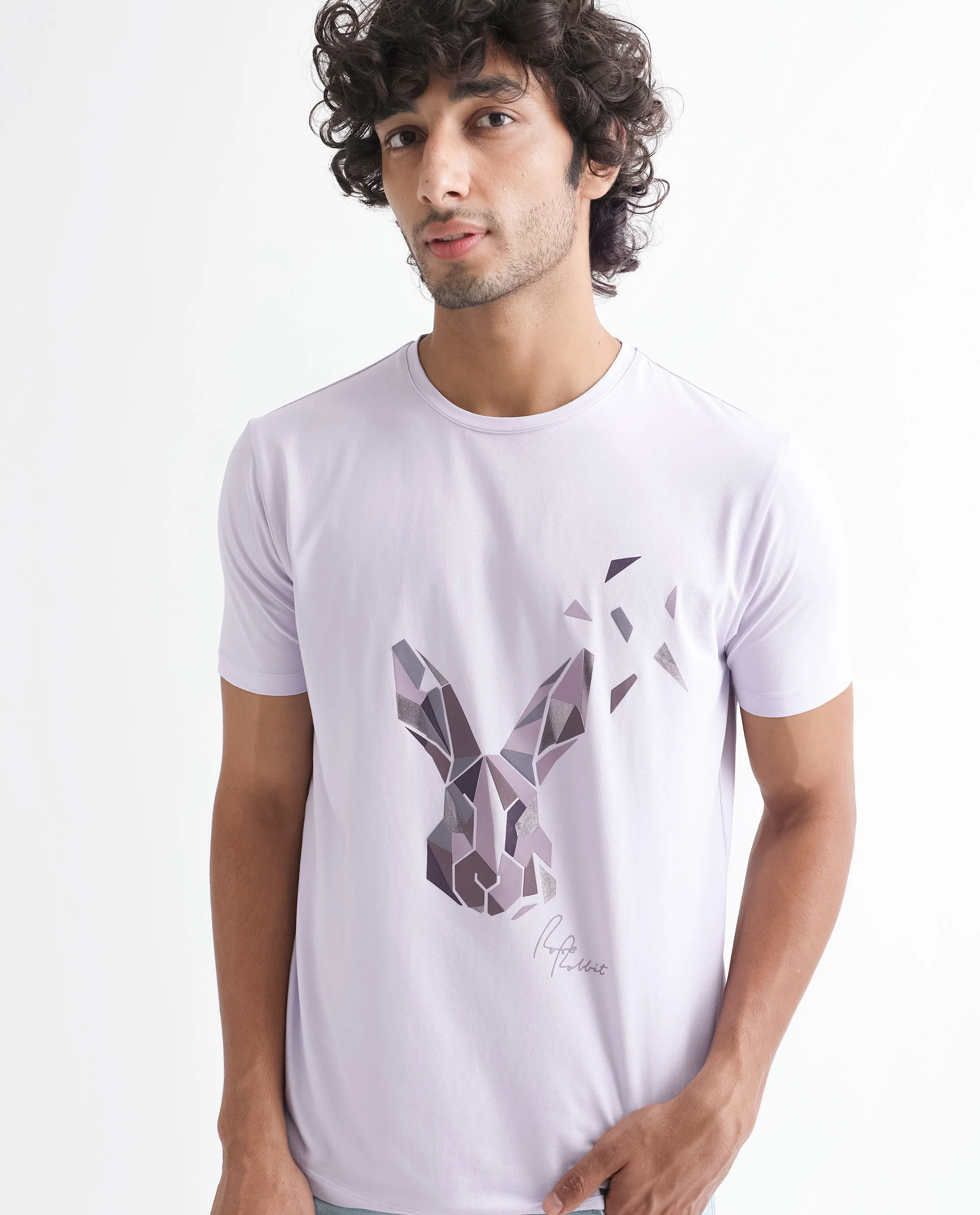 Rare Rabbit Men's Della Pastel Purple Regular Fit T-Shirt - Image 4