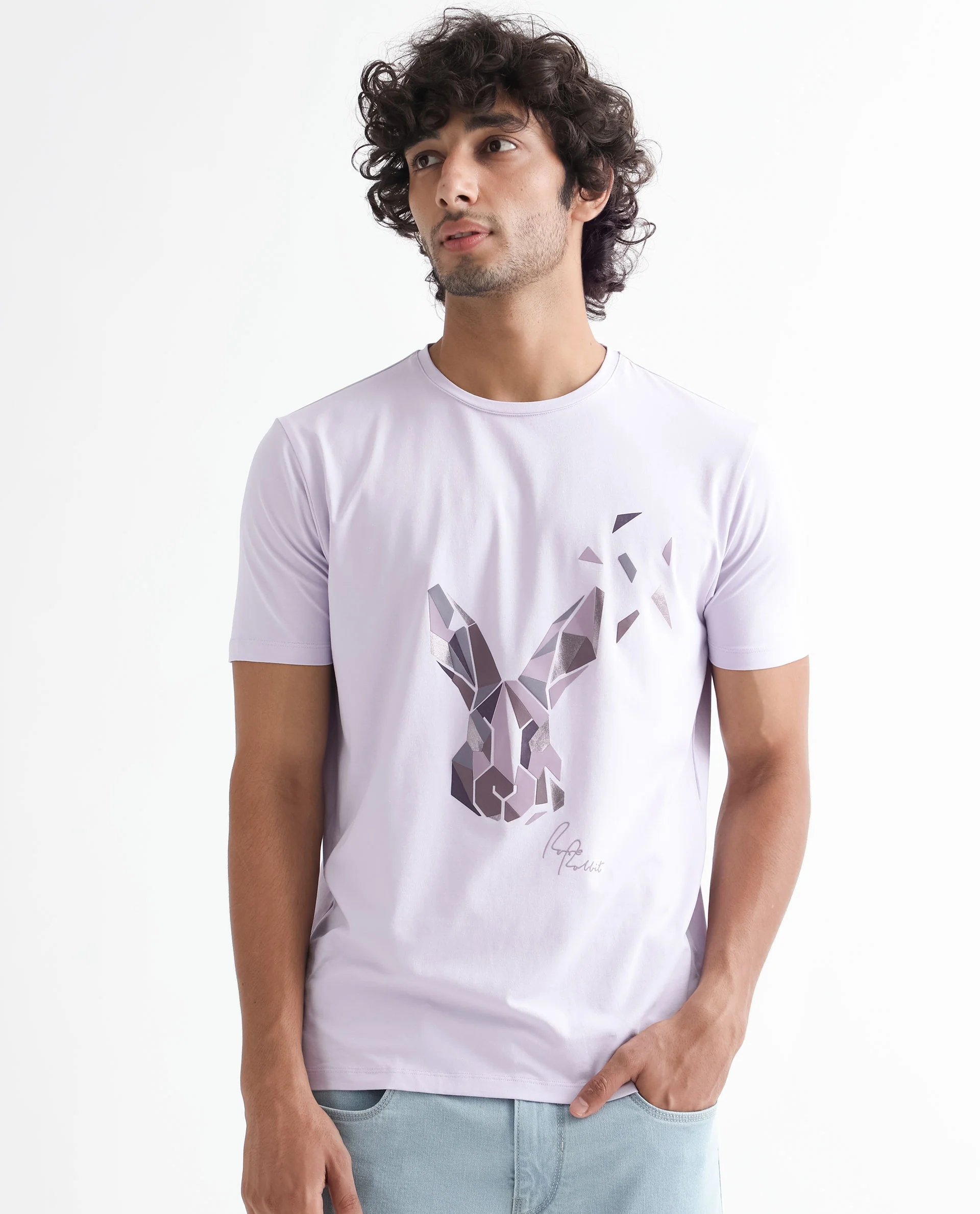 Rare Rabbit Men's Della Pastel Purple Regular Fit T-Shirt - Image 7
