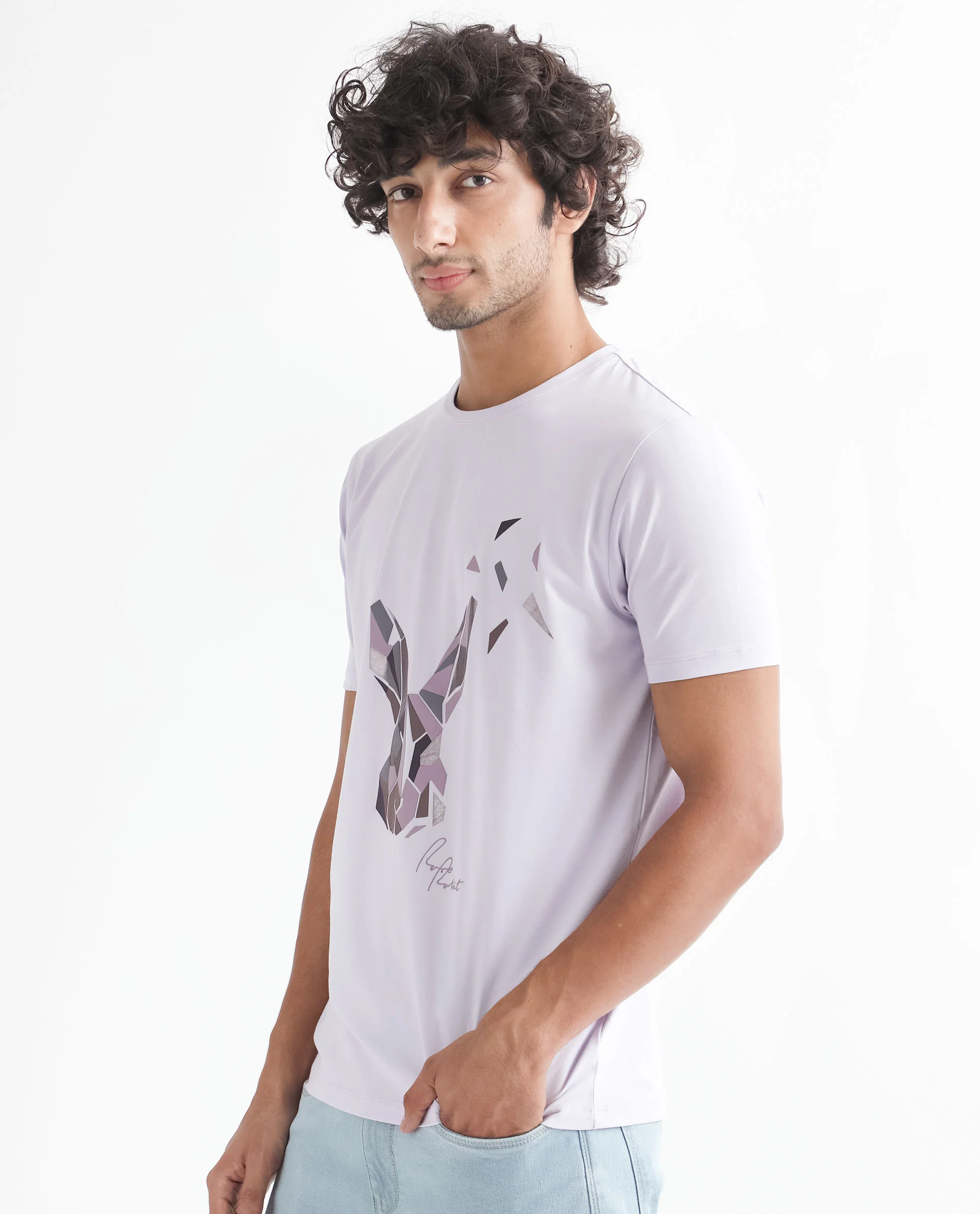 Rare Rabbit Men's Della Pastel Purple Regular Fit T-Shirt - Image 8