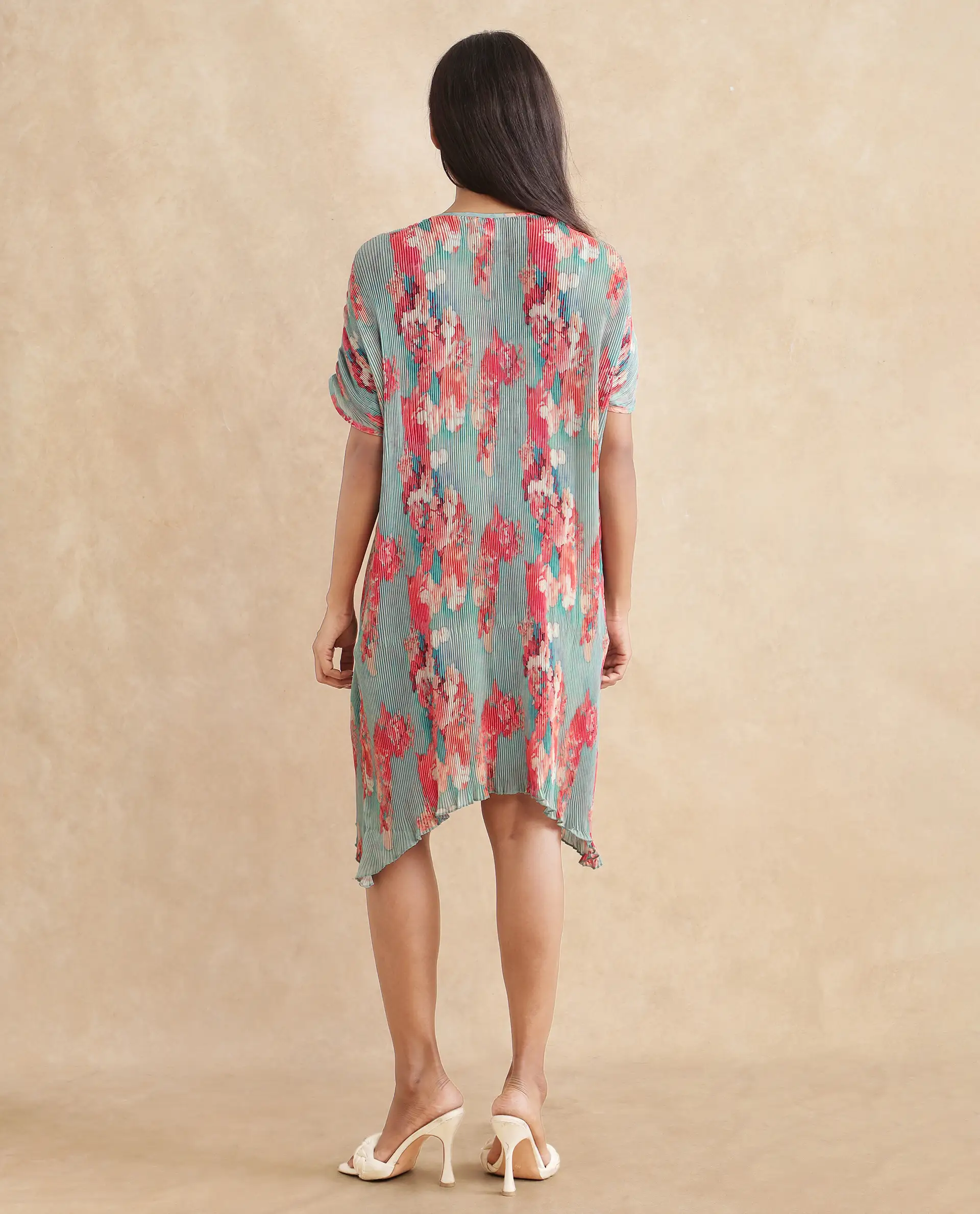Rareism Women's Dellusion Multi Polyester Blend V-Neck Floral Print Extended Sleeves Mini Asymmetric Dress - Image 10