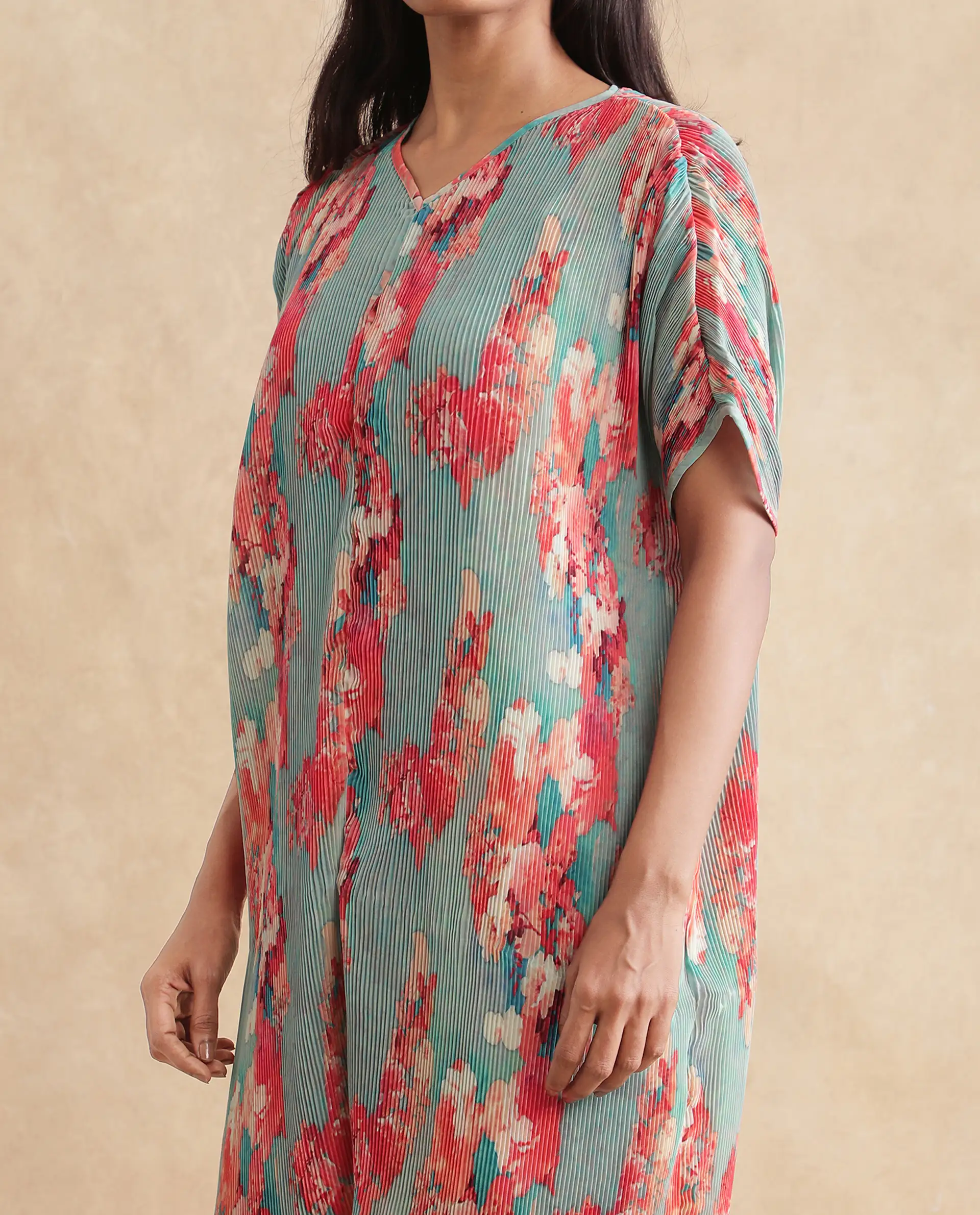 Rareism Women's Dellusion Multi Polyester Blend V-Neck Floral Print Extended Sleeves Mini Asymmetric Dress - Image 2