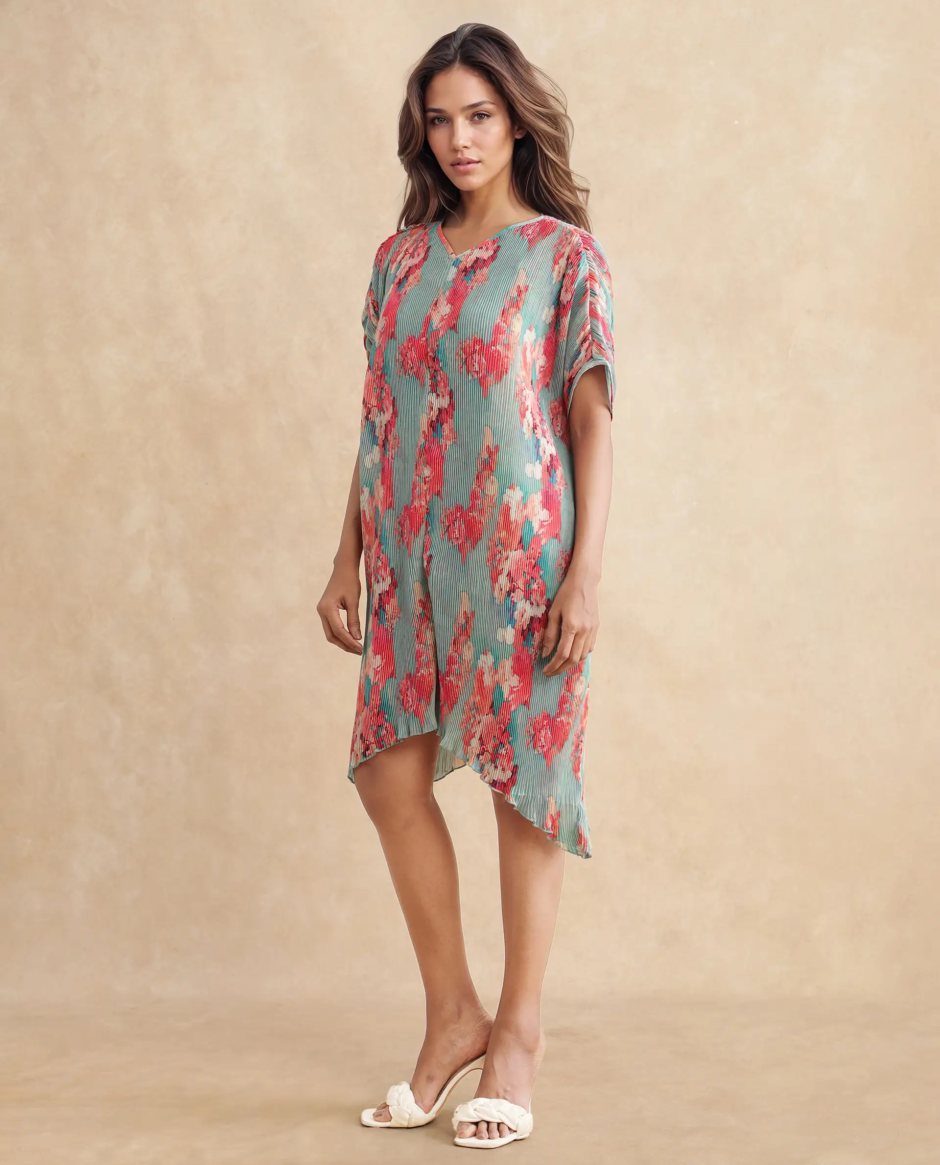 Rareism Women's Dellusion Multi Polyester Blend V-Neck Floral Print Extended Sleeves Mini Asymmetric Dress - Image 6