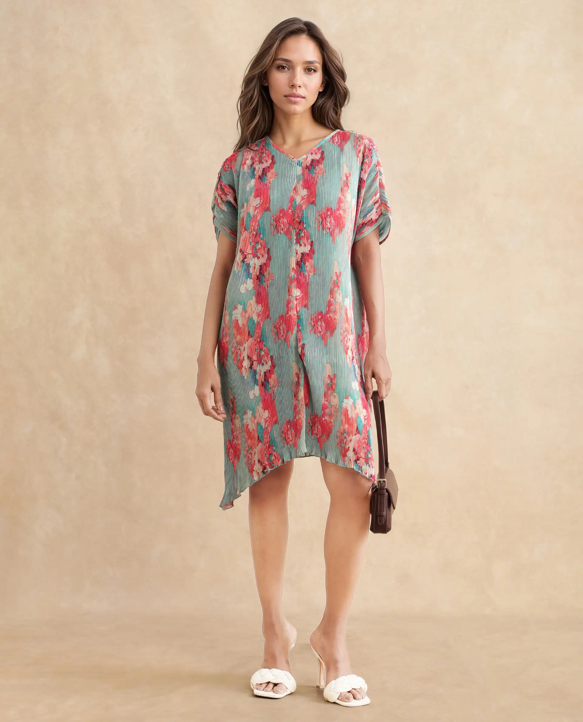Rareism Women's Dellusion Multi Polyester Blend V-Neck Floral Print Extended Sleeves Mini Asymmetric Dress - Image 8