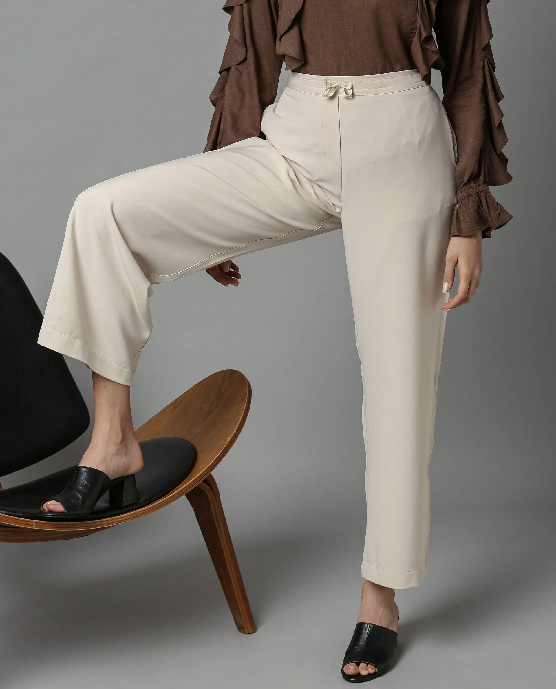 Rareism Women Delta Beige Trousers Solid