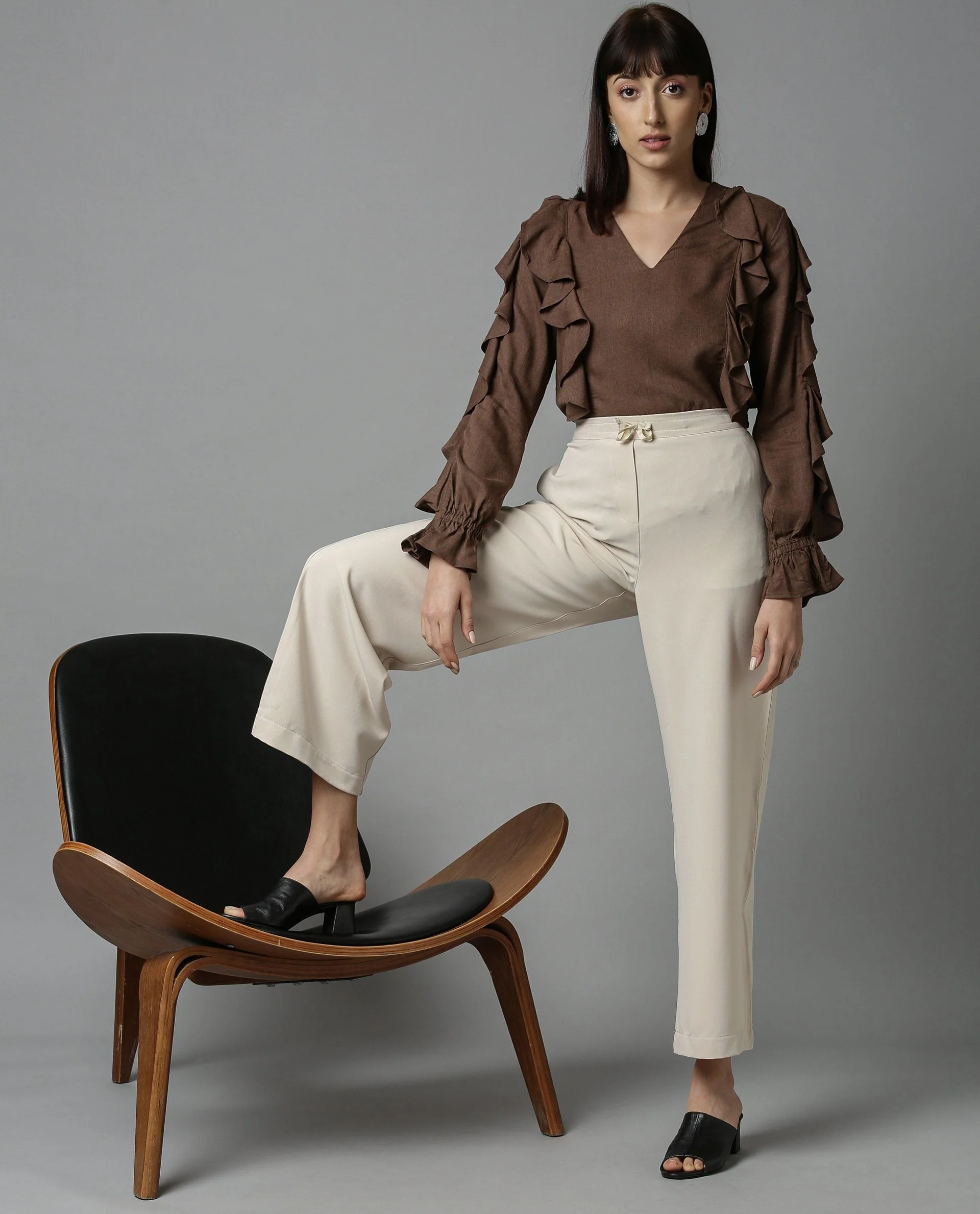 Rareism Women Delta Beige Trousers Solid - Image 3
