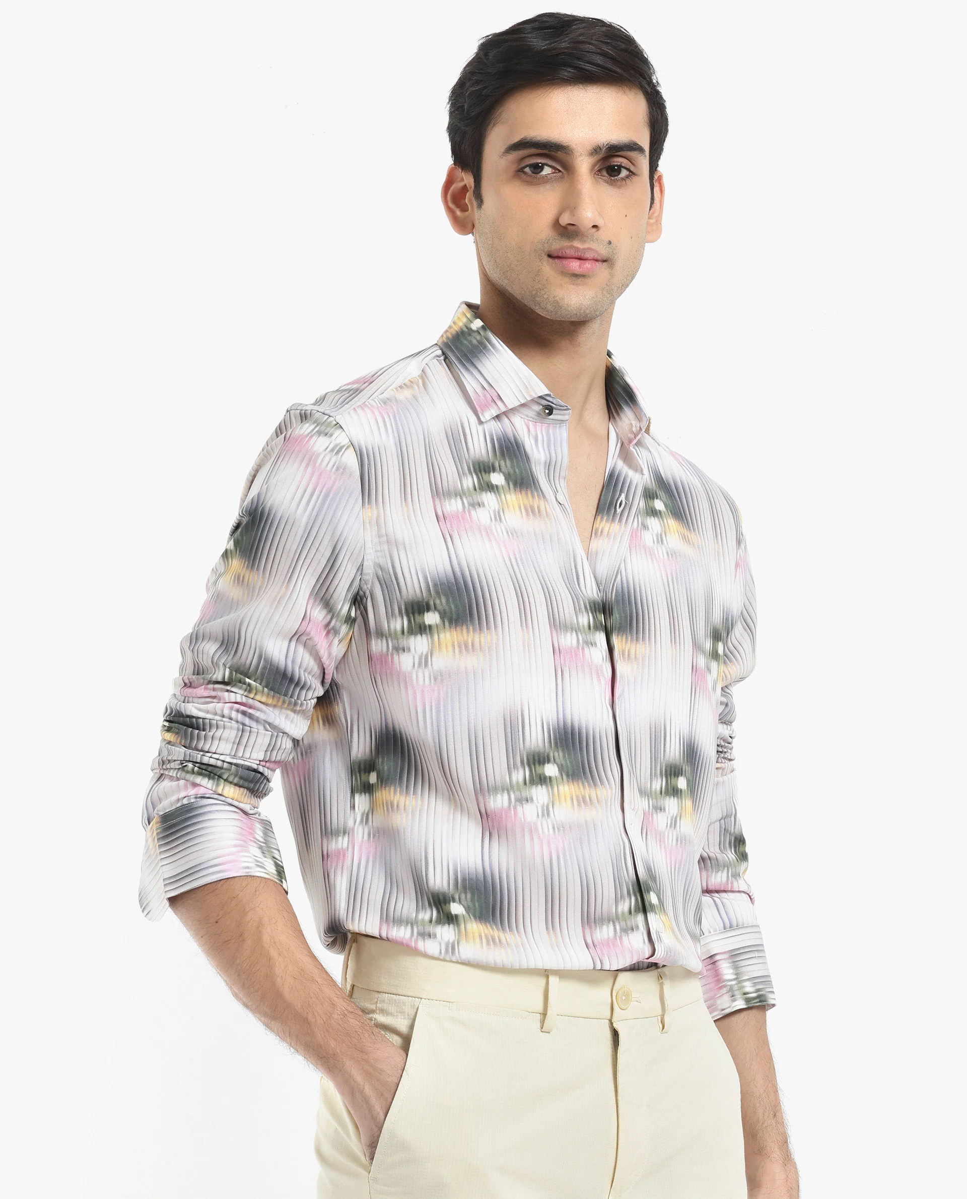 Rare Rabbit Men's Delune Dark Grey Viscose Abstract Print Regular Fit Full Sleeve Collared Shirt - Image 3