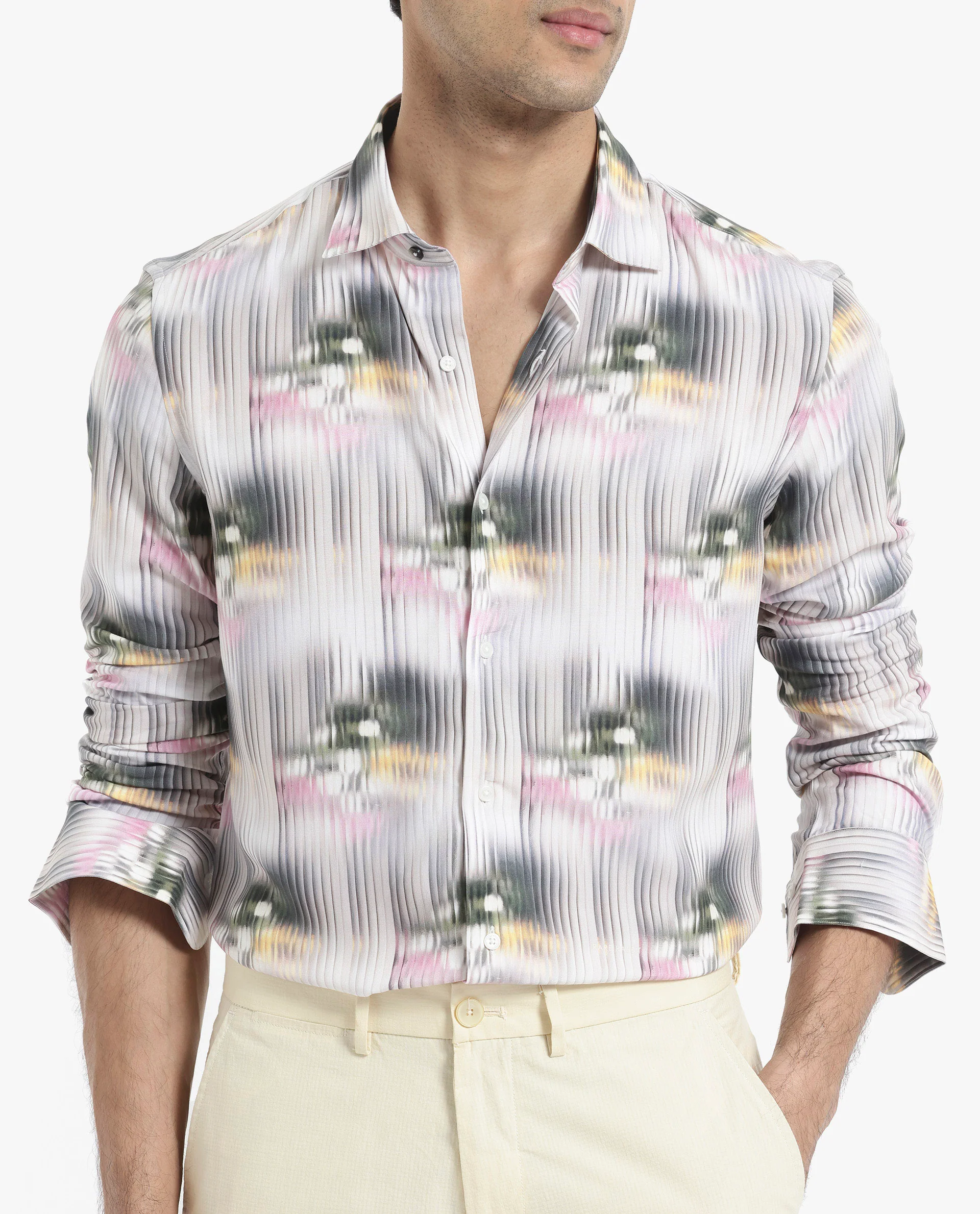 Rare Rabbit Men's Delune Dark Grey Viscose Abstract Print Regular Fit Full Sleeve Collared Shirt - Image 4