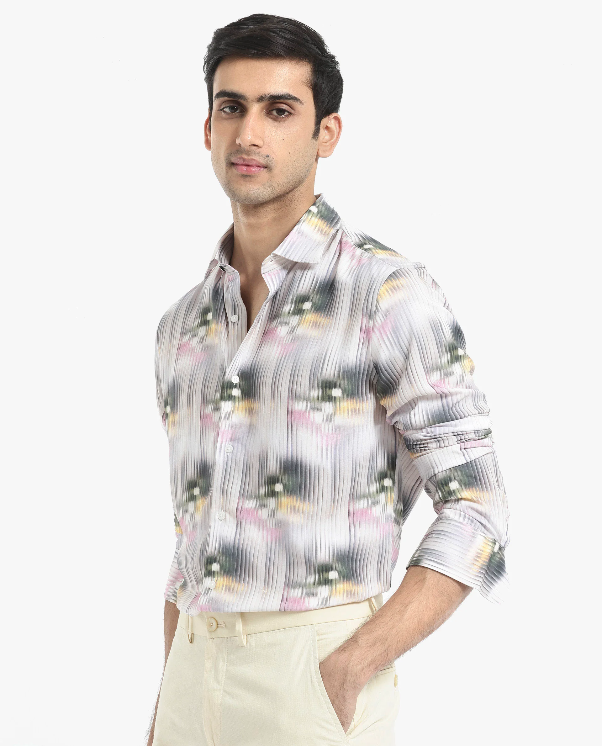 Rare Rabbit Men's Delune Dark Grey Viscose Abstract Print Regular Fit Full Sleeve Collared Shirt - Image 6