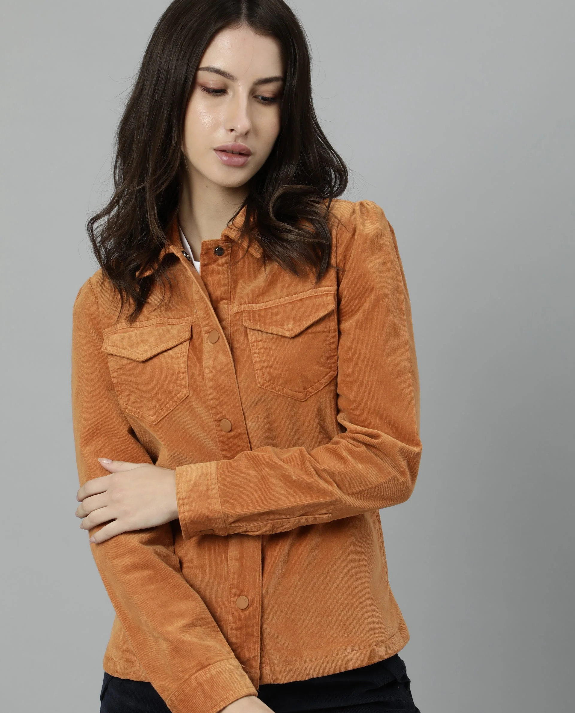 Rareism Women Delux Orange Jacket Full Sleeves Solid - Image 2