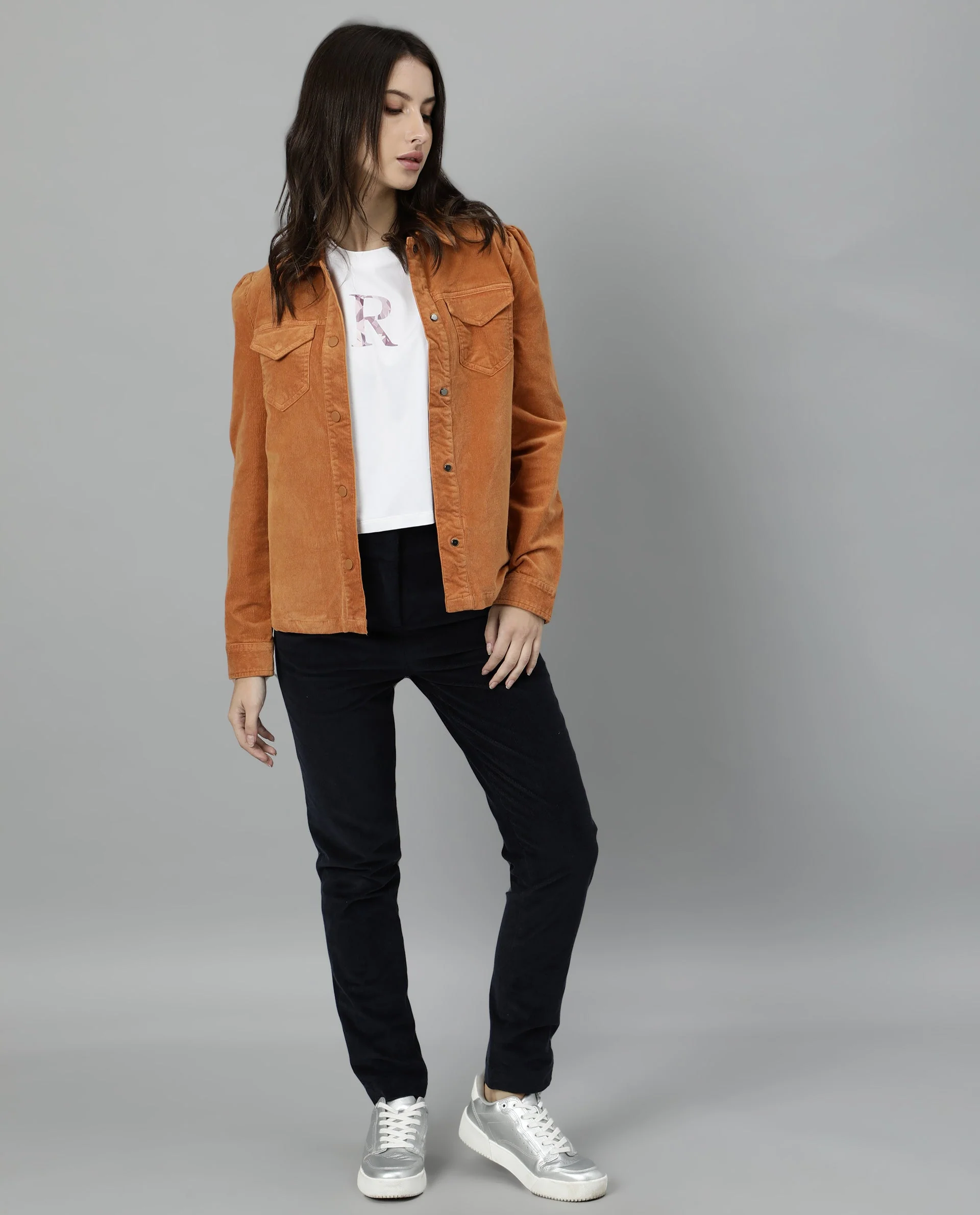 Rareism Women Delux Orange Jacket Full Sleeves Solid - Image 4