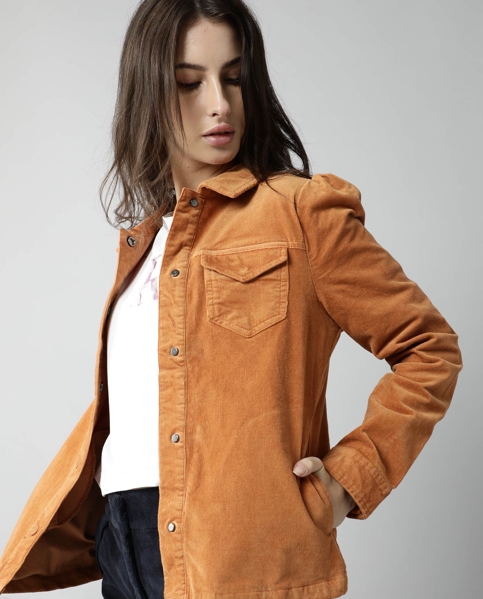 Rareism Women Delux Orange Jacket Full Sleeves Solid - Image 6