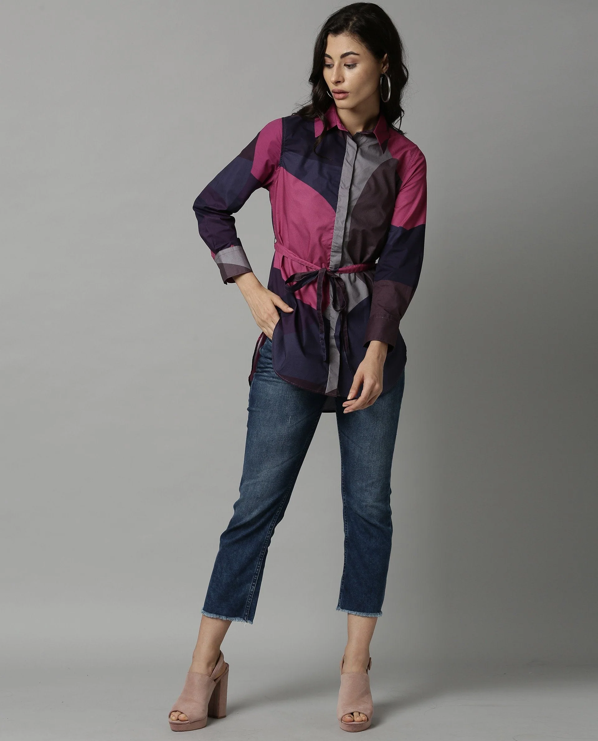 Rareism Women Demi Pink Top Full Sleeves Printed - Image 5