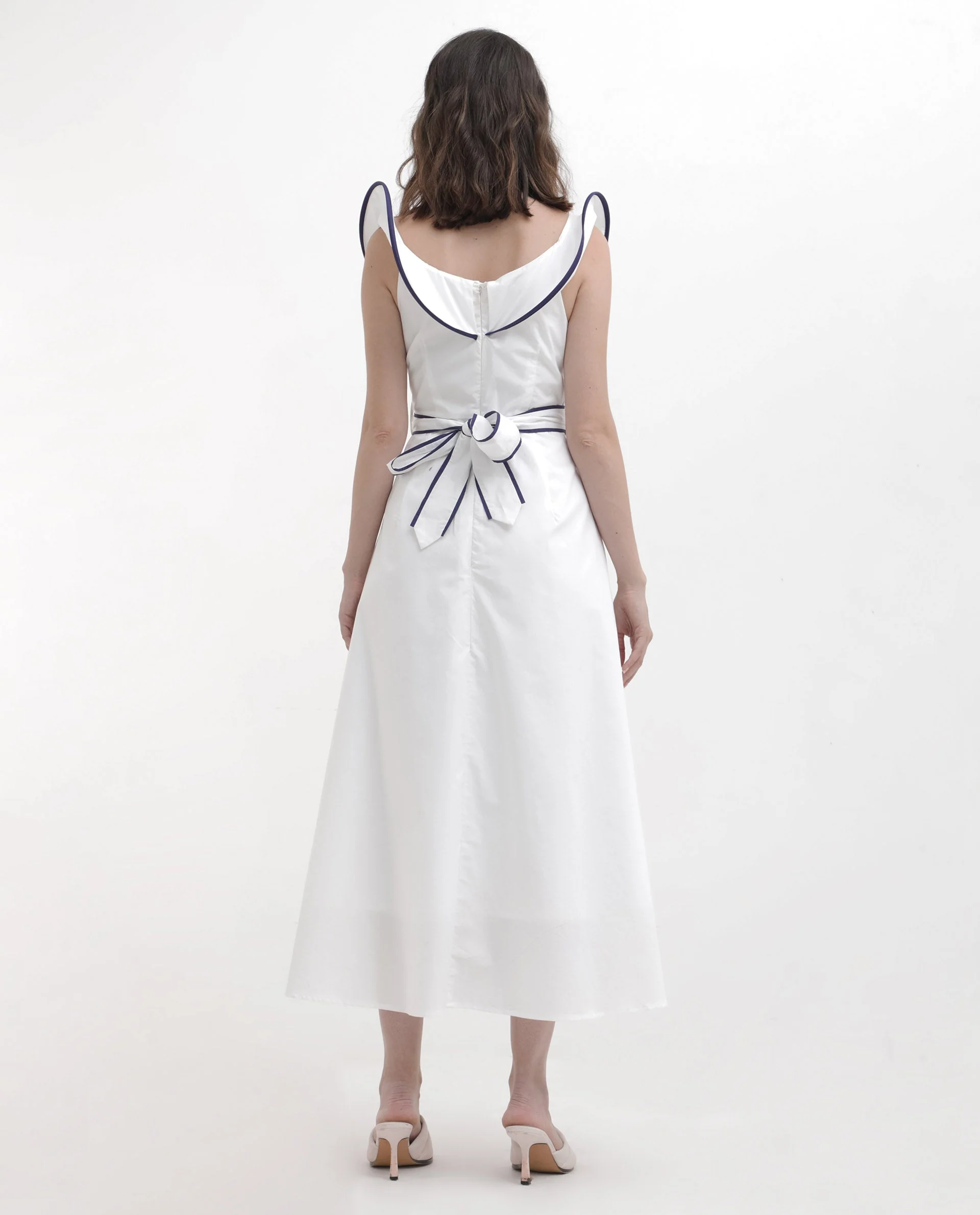 Rareism Women's Demono White Cotton Spread Collar Plain Sleeveless Maxi Fit And Flare Dress - Image 12