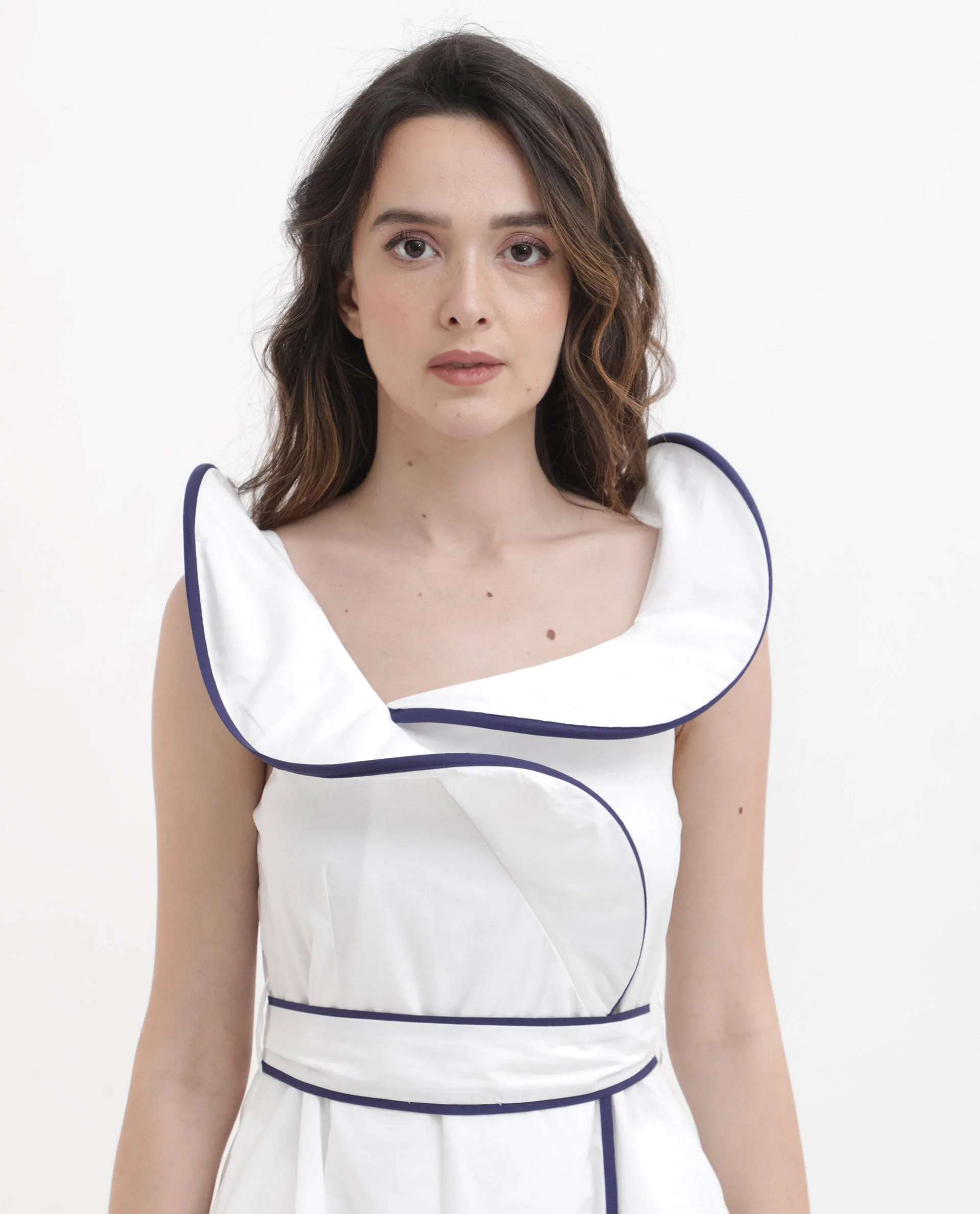 Rareism Women's Demono White Cotton Spread Collar Plain Sleeveless Maxi Fit And Flare Dress - Image 4