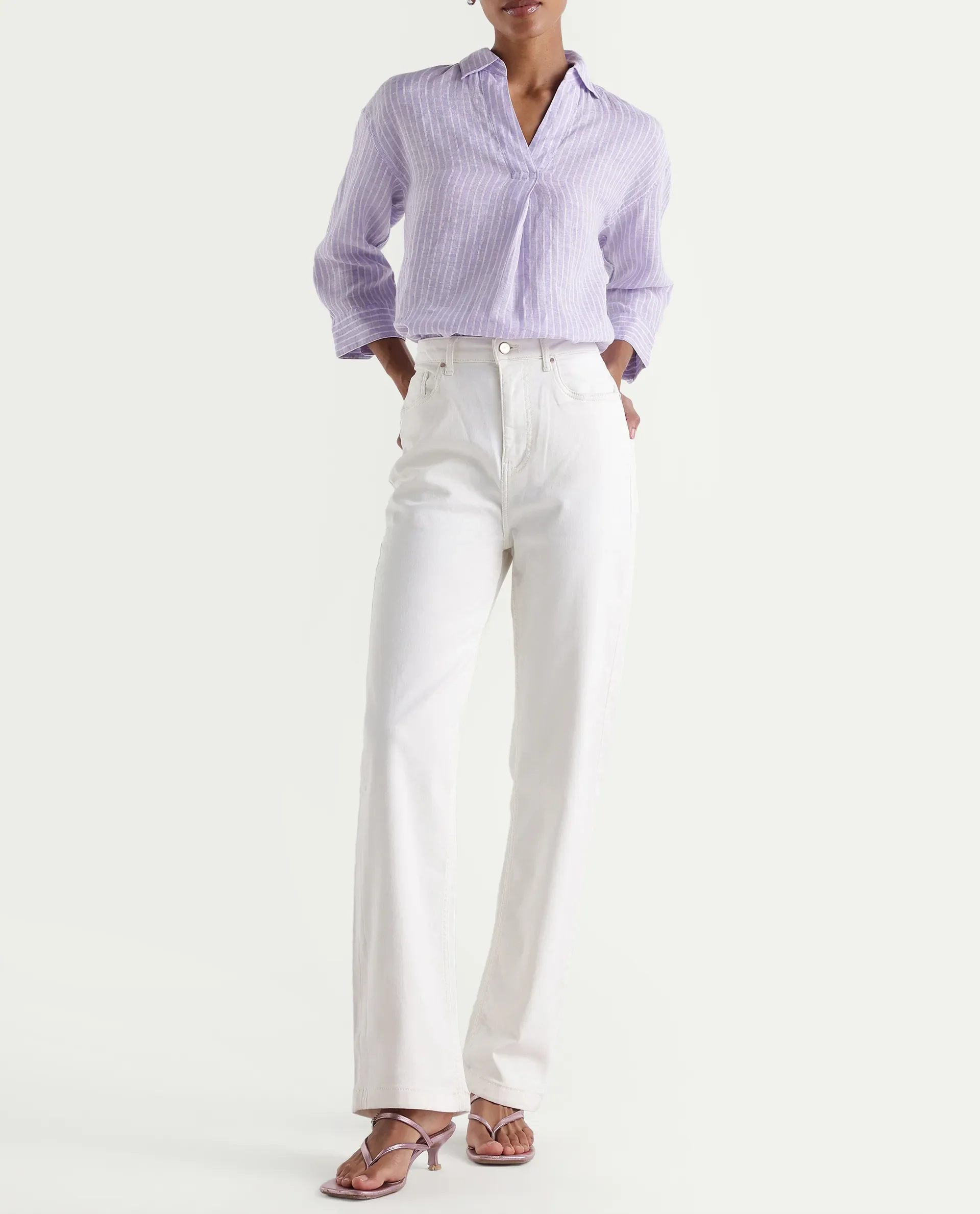 Rareism Women's Denby Off White Cotton Blend Straight Plain Jeans - Image 2
