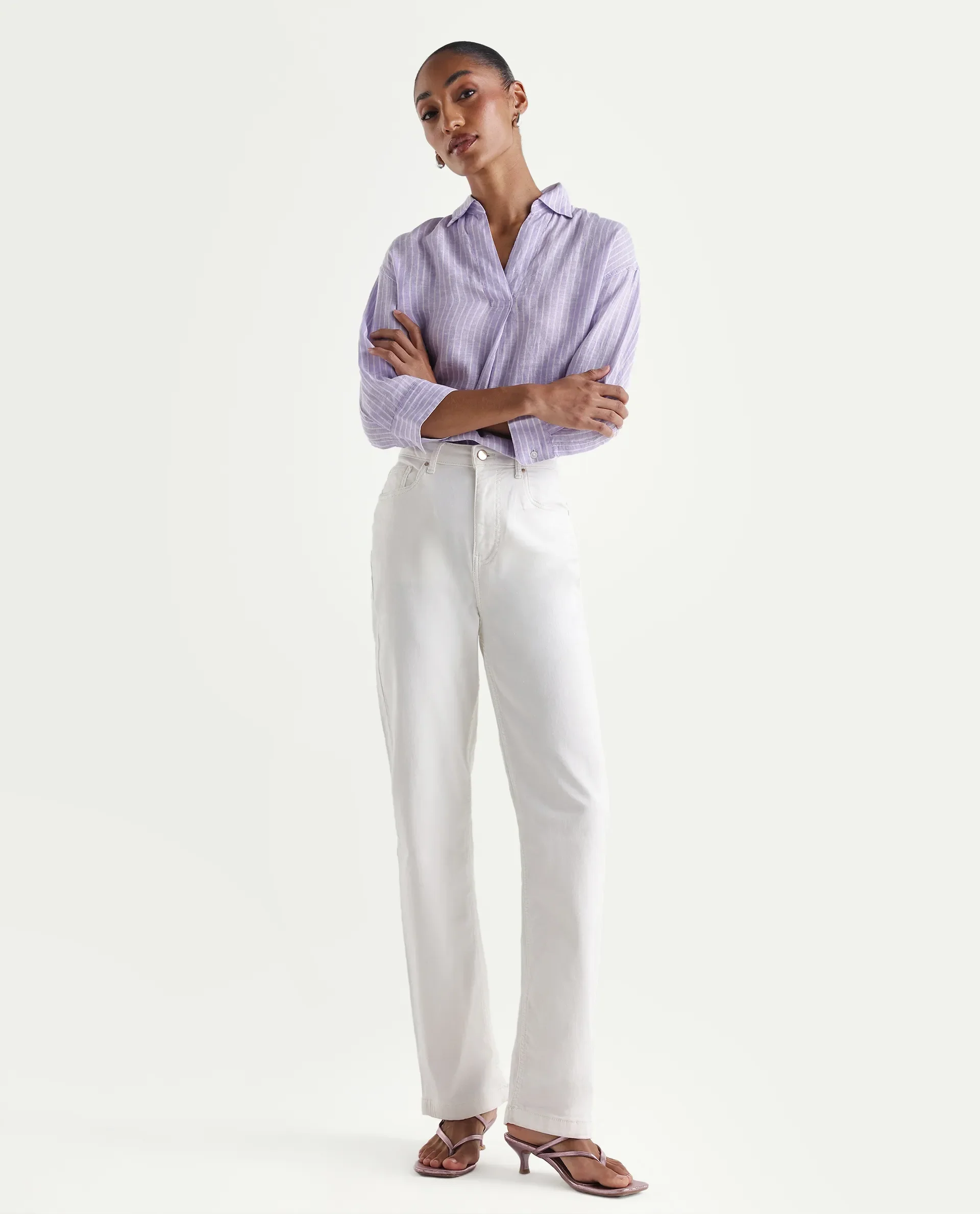 Rareism Women's Denby Off White Cotton Blend Straight Plain Jeans - Image 5
