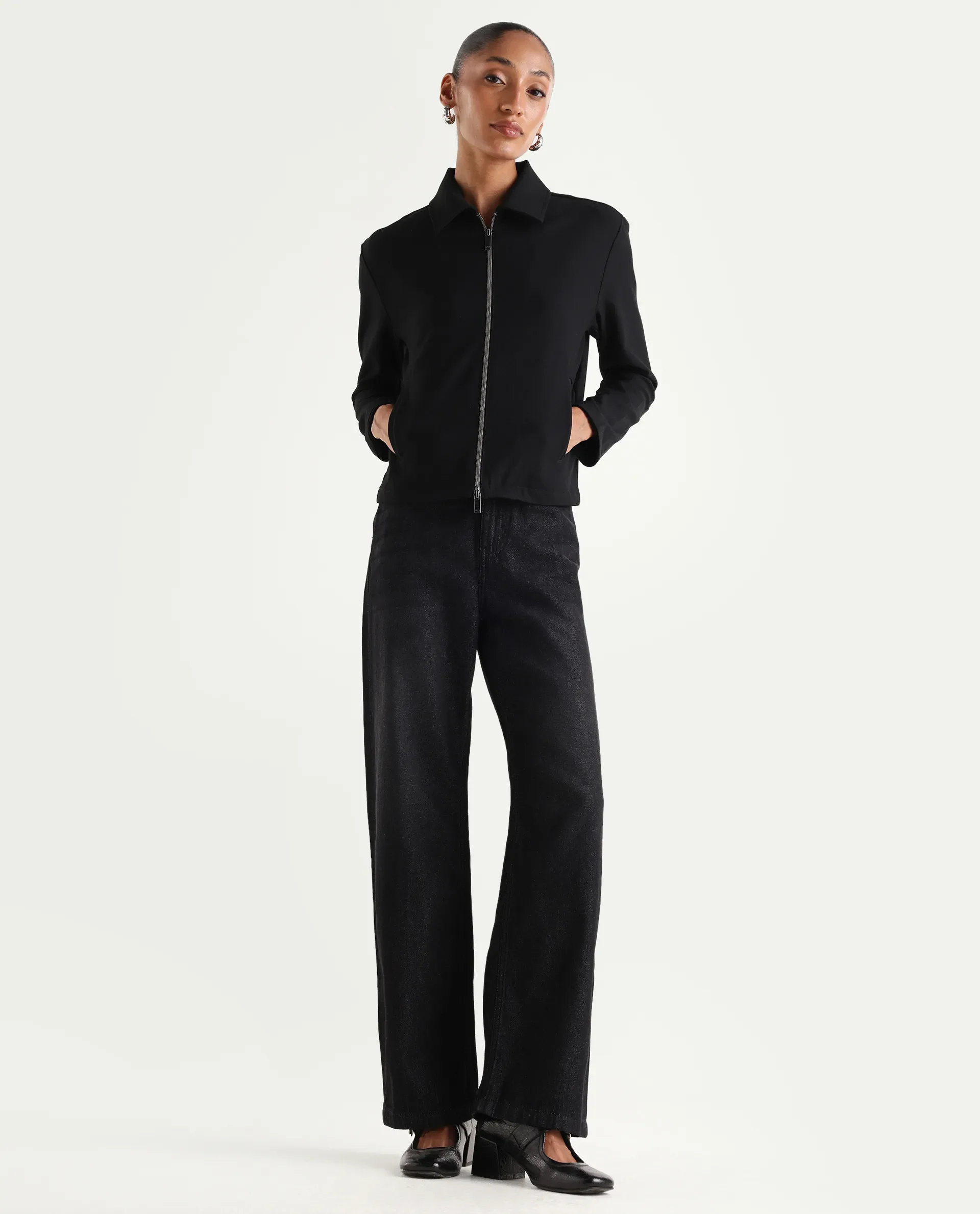 Rareism Women's Dency Black Cotton Straight Plain Jeans - Image 3