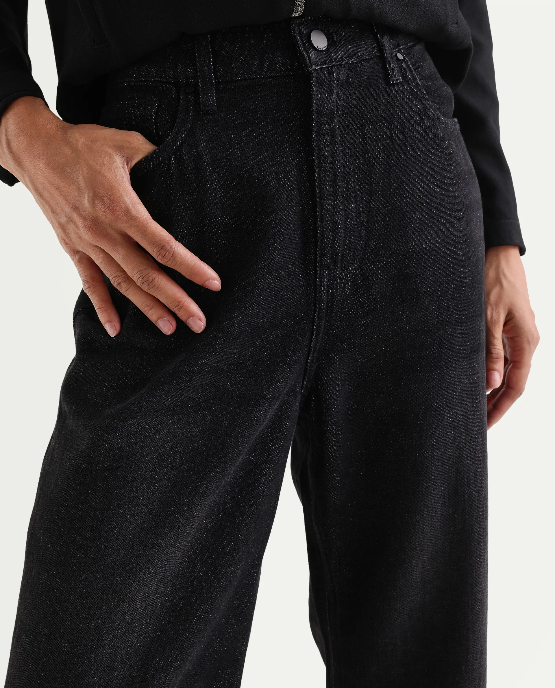 Rareism Women's Dency Black Cotton Straight Plain Jeans - Image 4