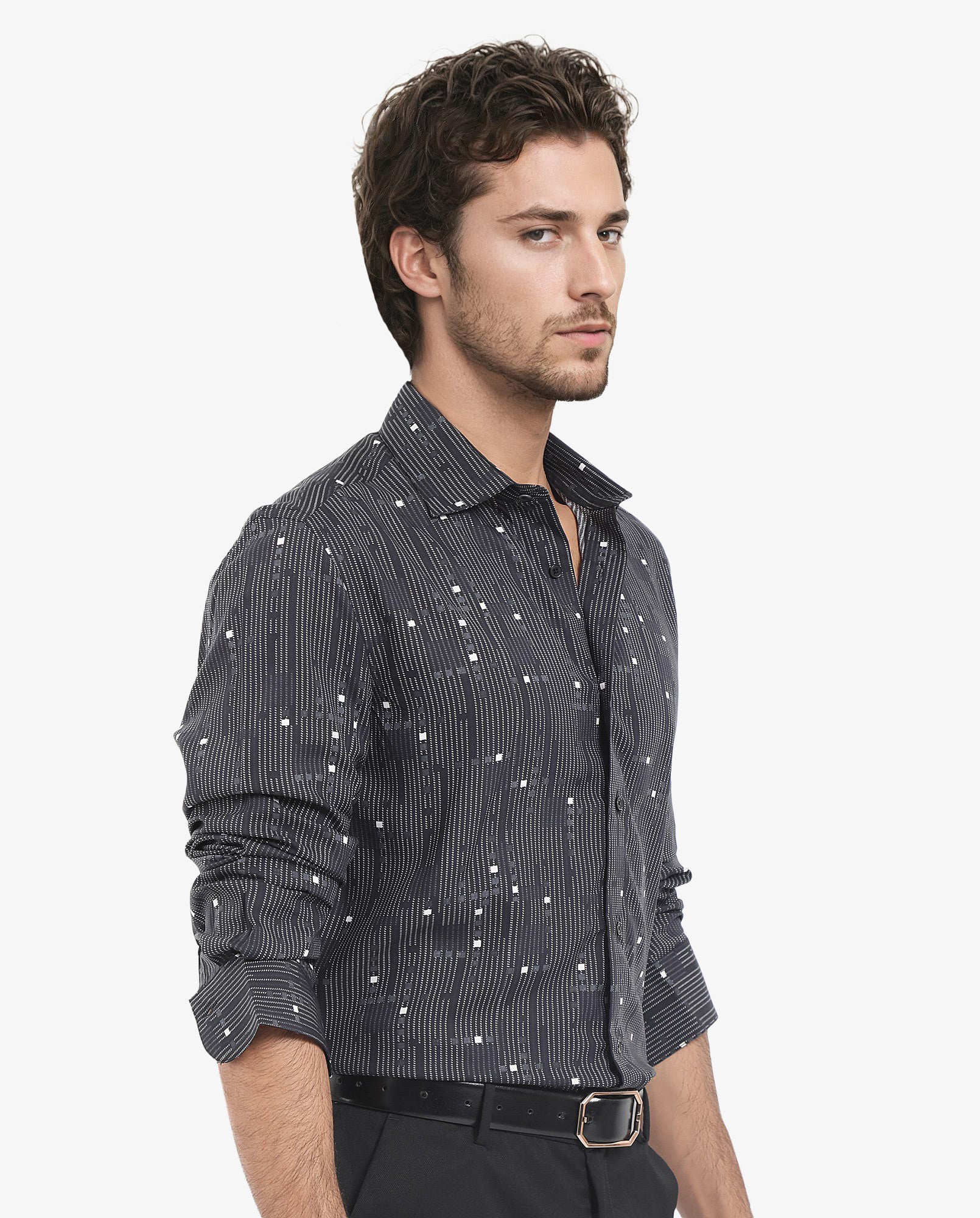 Rare Rabbit Men's Deneb Dark Blue Viscose Geometric Print Regular Fit Full Sleeve Collared Shirt - Image 5