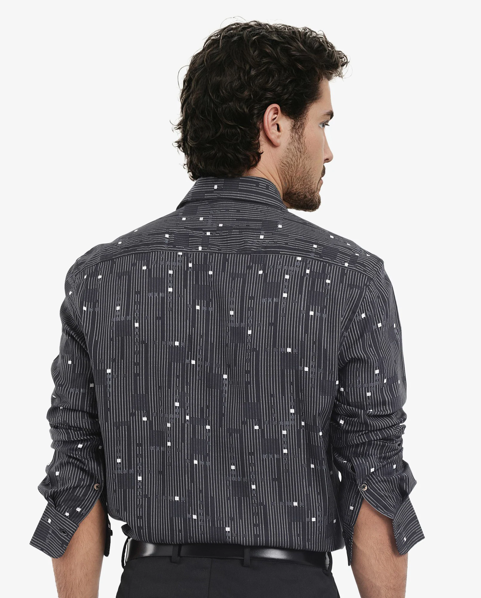 Rare Rabbit Men's Deneb Dark Blue Viscose Geometric Print Regular Fit Full Sleeve Collared Shirt - Image 6