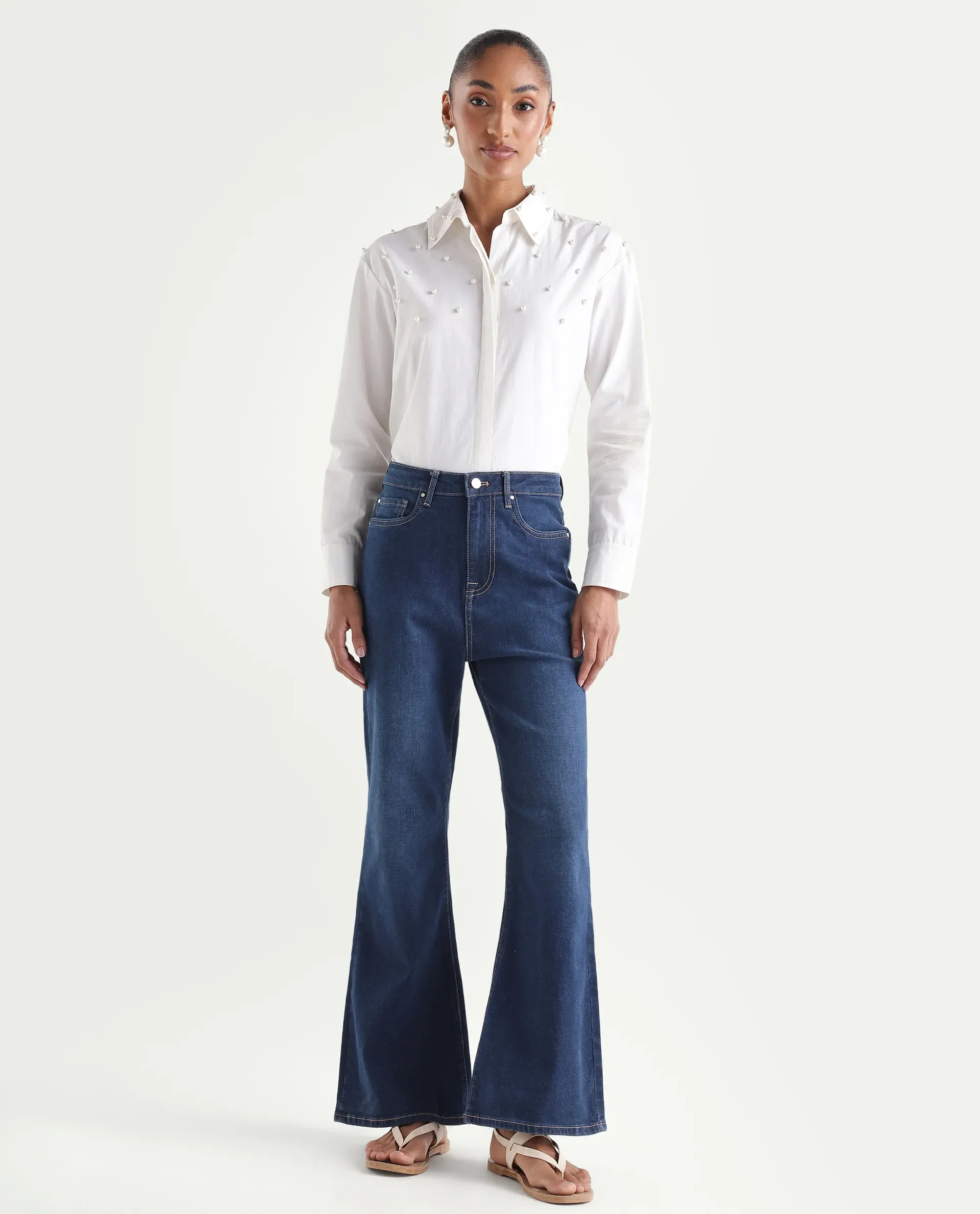 Rareism Women's Denfa Dark Blue Cotton Blend Bootcut Plain Jeans - Image 3
