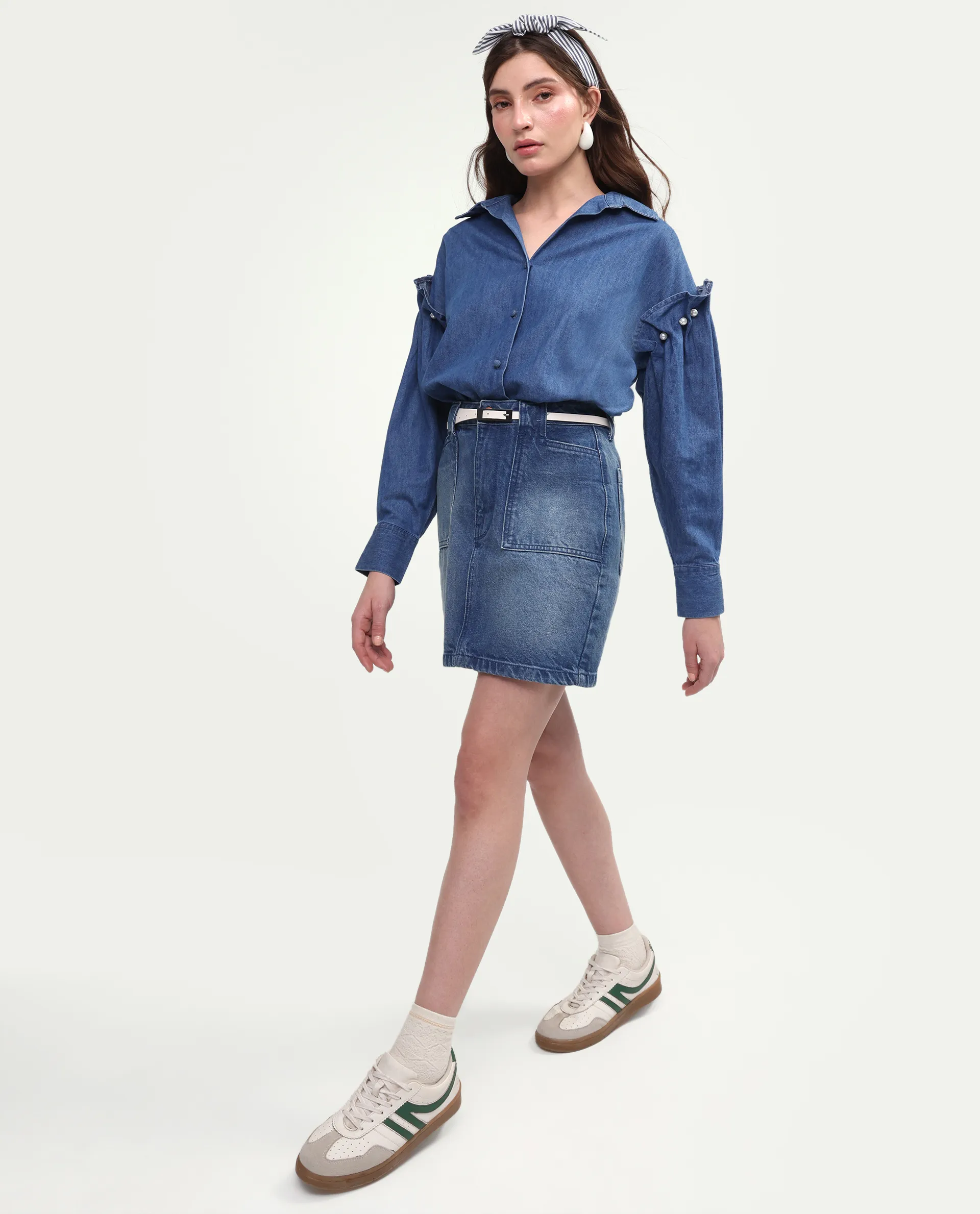 Rareism Women's Denfila Light Blue Cotton Full Sleeve Spread Collar Regular Fit Shirt - Image 2