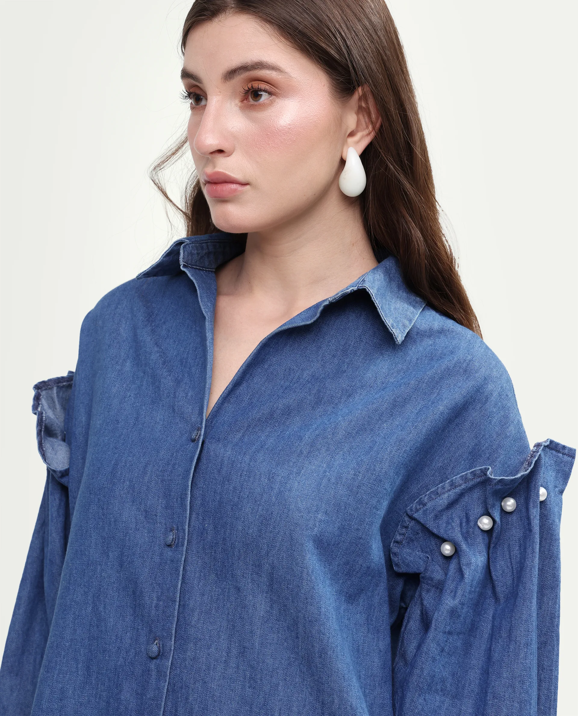 Rareism Women's Denfila Light Blue Cotton Full Sleeve Spread Collar Regular Fit Shirt - Image 3