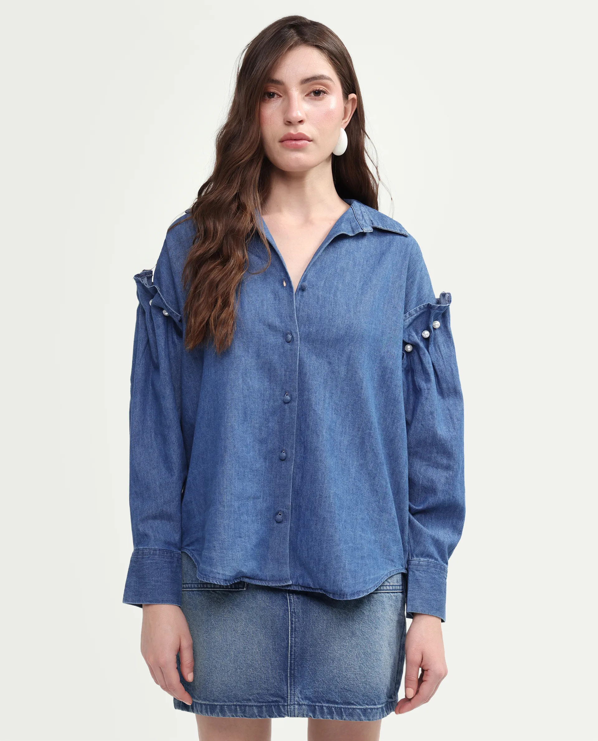 Rareism Women's Denfila Light Blue Cotton Full Sleeve Spread Collar Regular Fit Shirt - Image 4