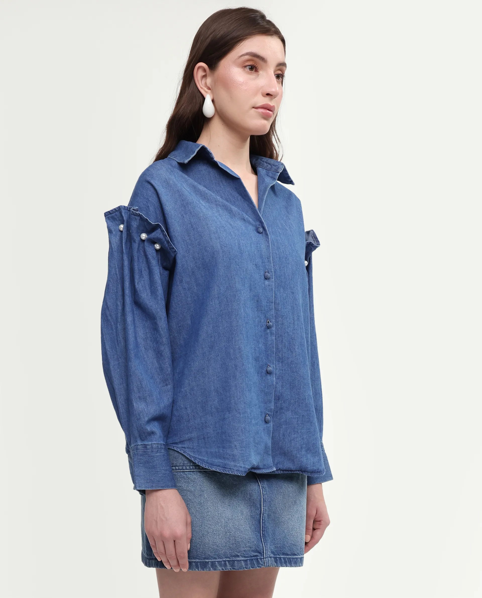 Rareism Women's Denfila Light Blue Cotton Full Sleeve Spread Collar Regular Fit Shirt - Image 5