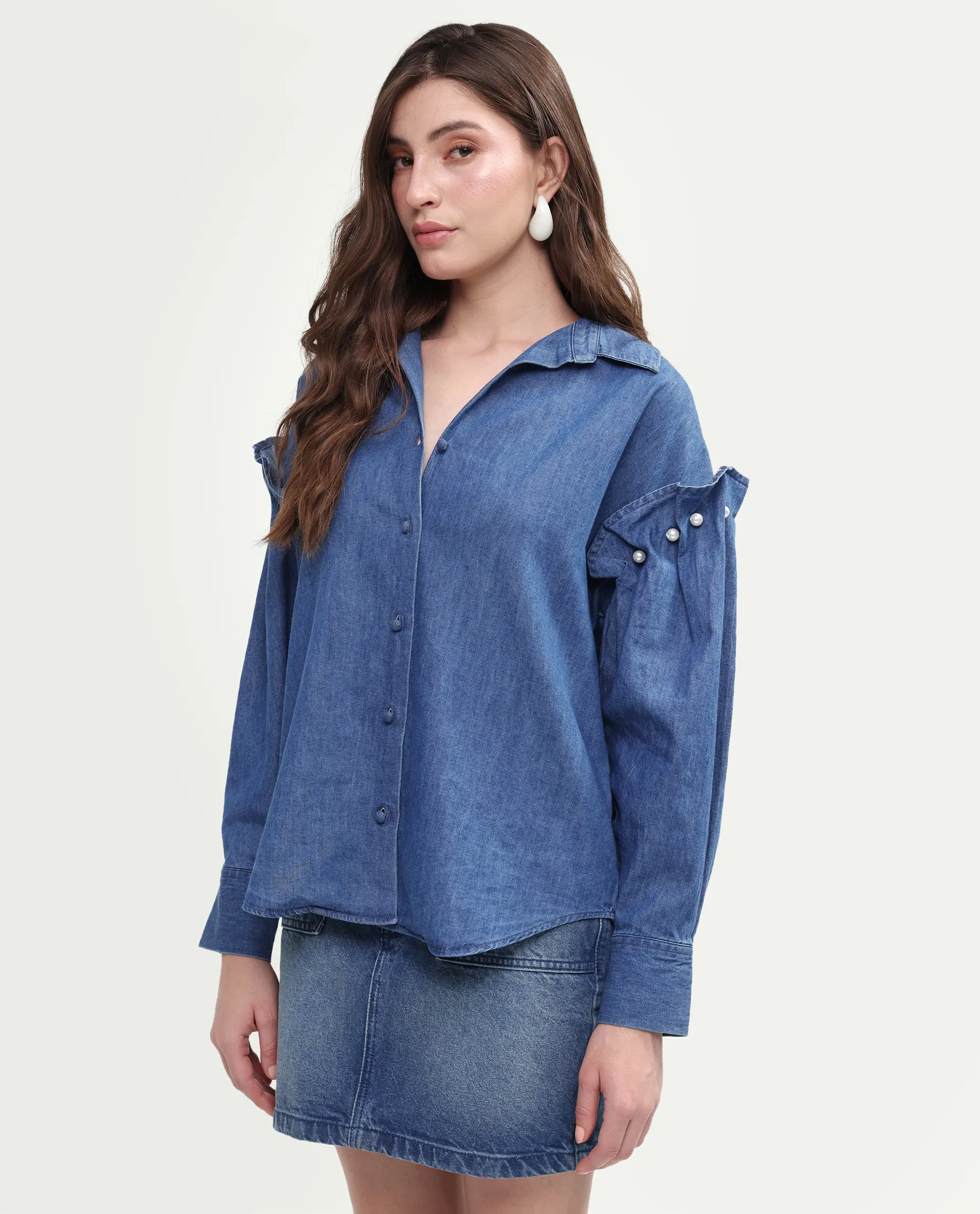 Rareism Women's Denfila Light Blue Cotton Full Sleeve Spread Collar Regular Fit Shirt - Image 6