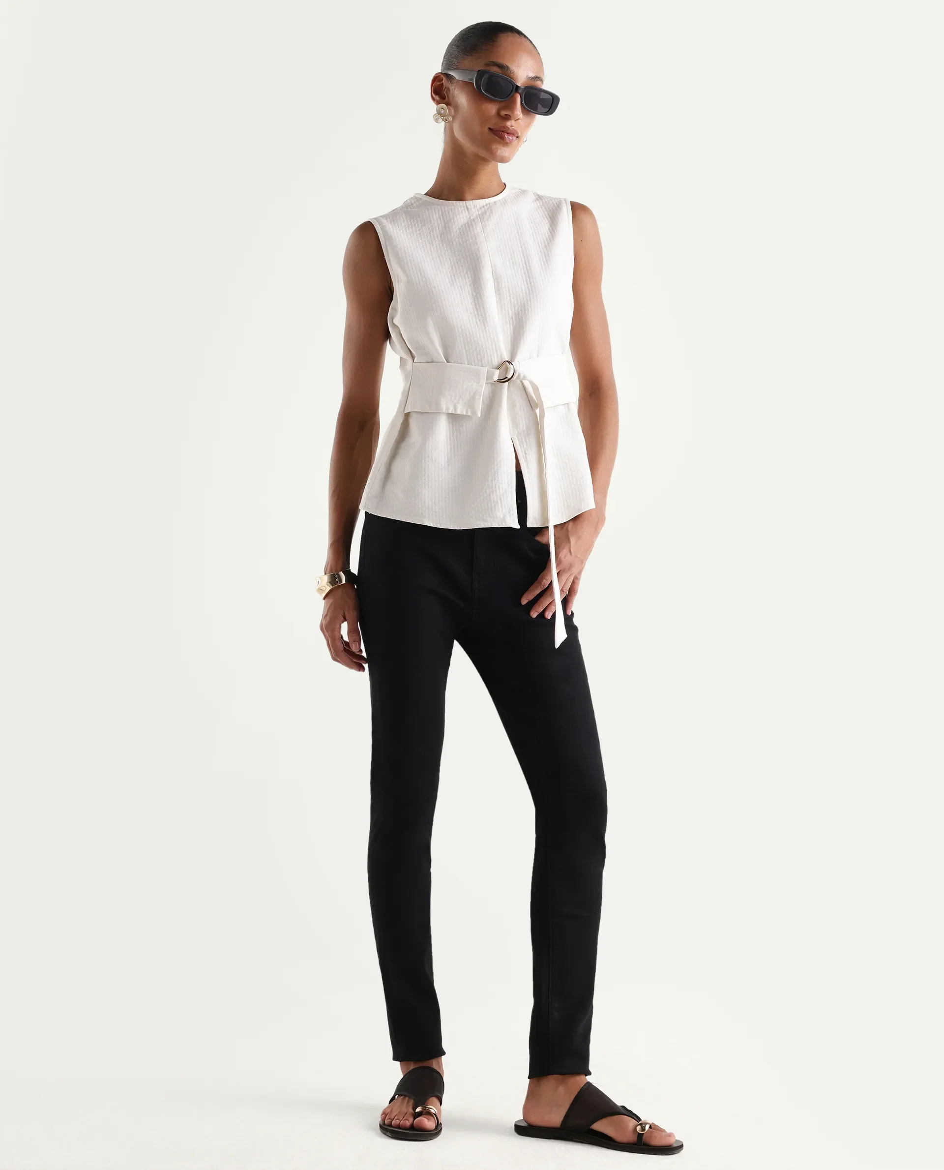 Rareism Women's Dengo Black Cotton Blend Skinny Plain Jeans