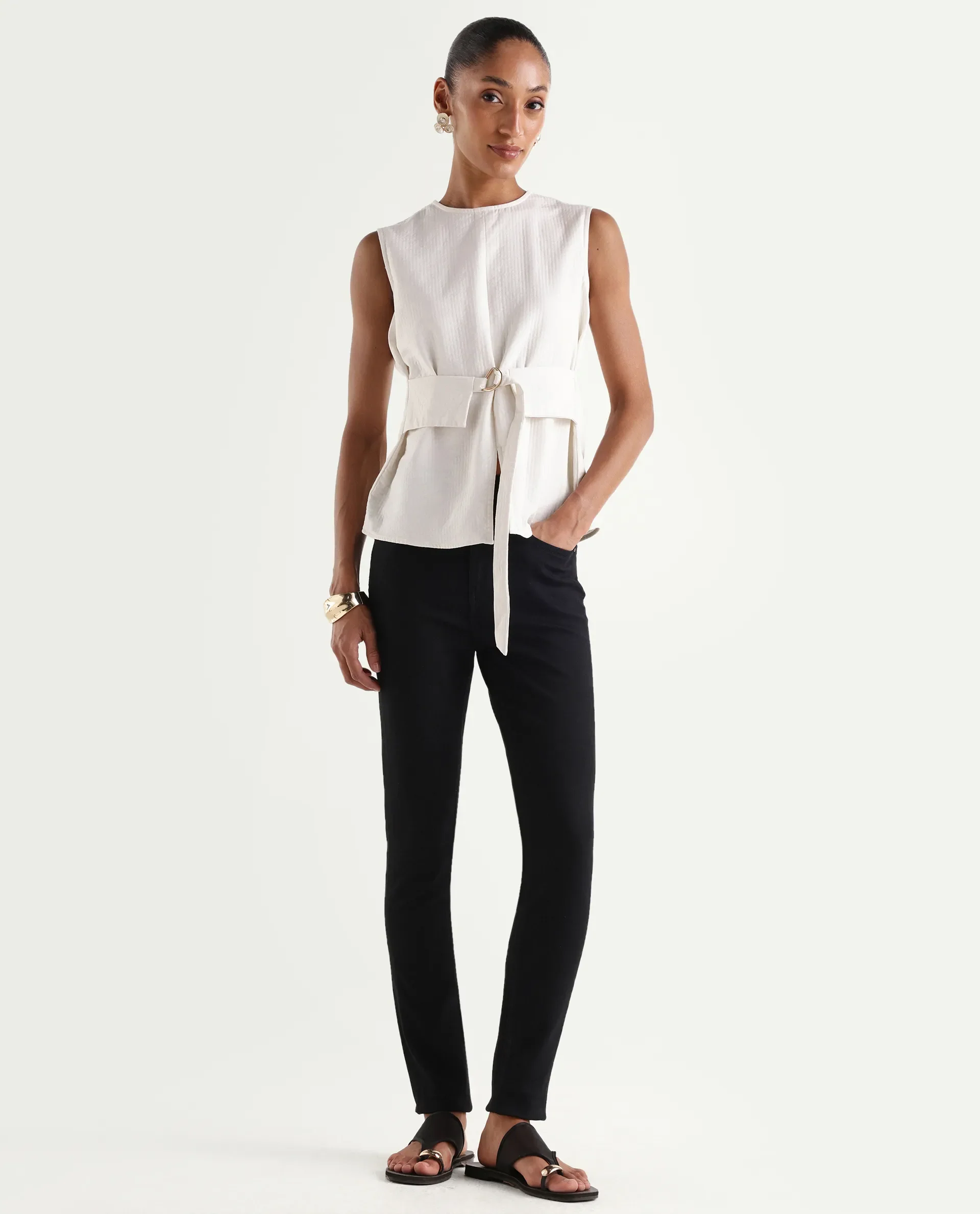 Rareism Women's Dengo Black Cotton Blend Skinny Plain Jeans - Image 3