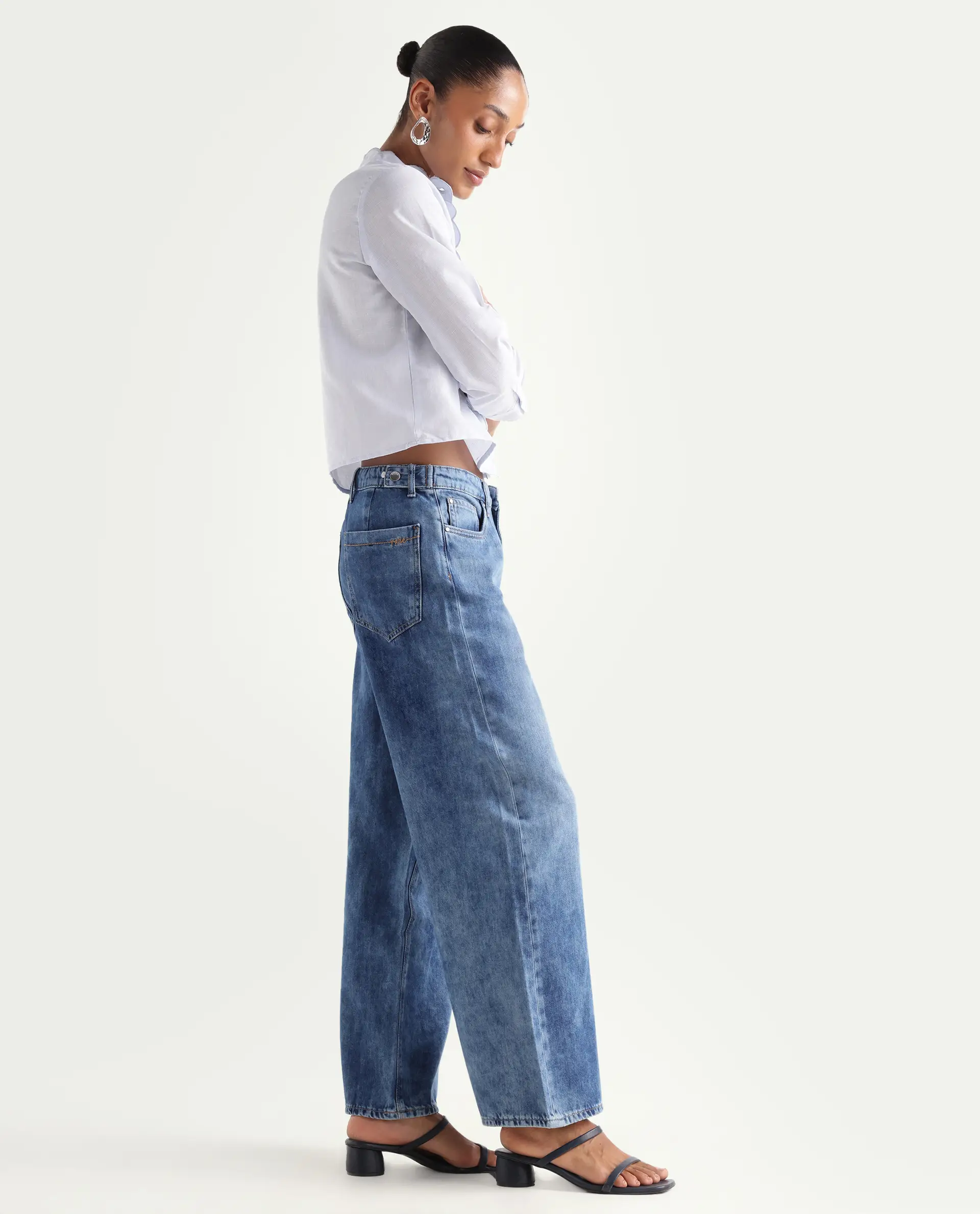 Rareism Women's Denil Light Blue Cotton Wide Leg Plain Jeans - Image 5