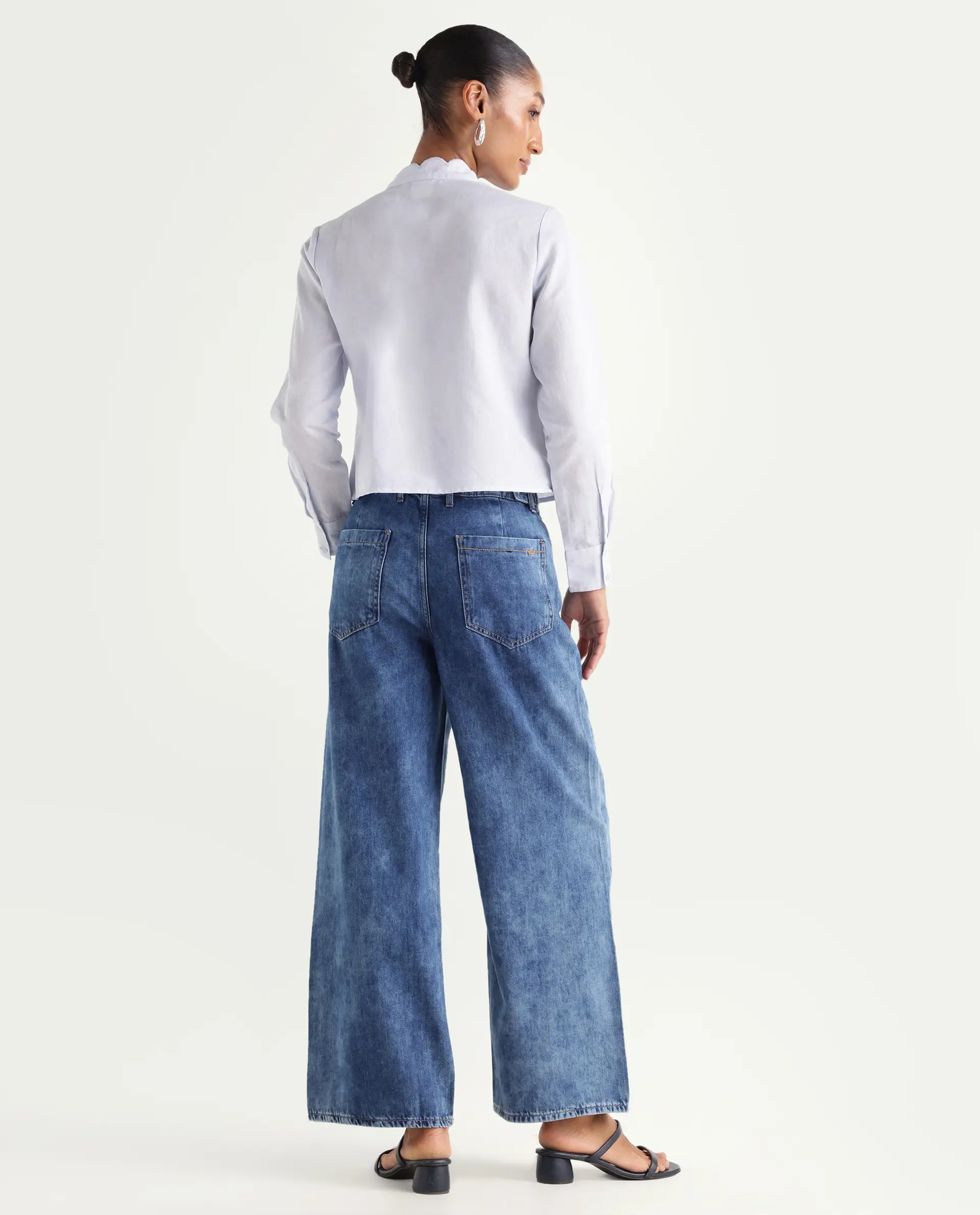 Rareism Women's Denil Light Blue Cotton Wide Leg Plain Jeans - Image 6