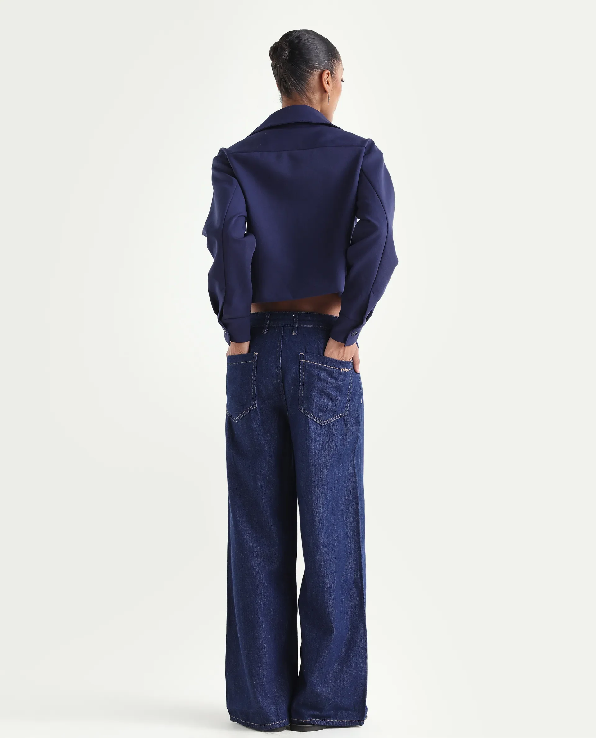 Rareism Women's Denio Dark Blue Cotton Wide Plain Jeans - Image 7