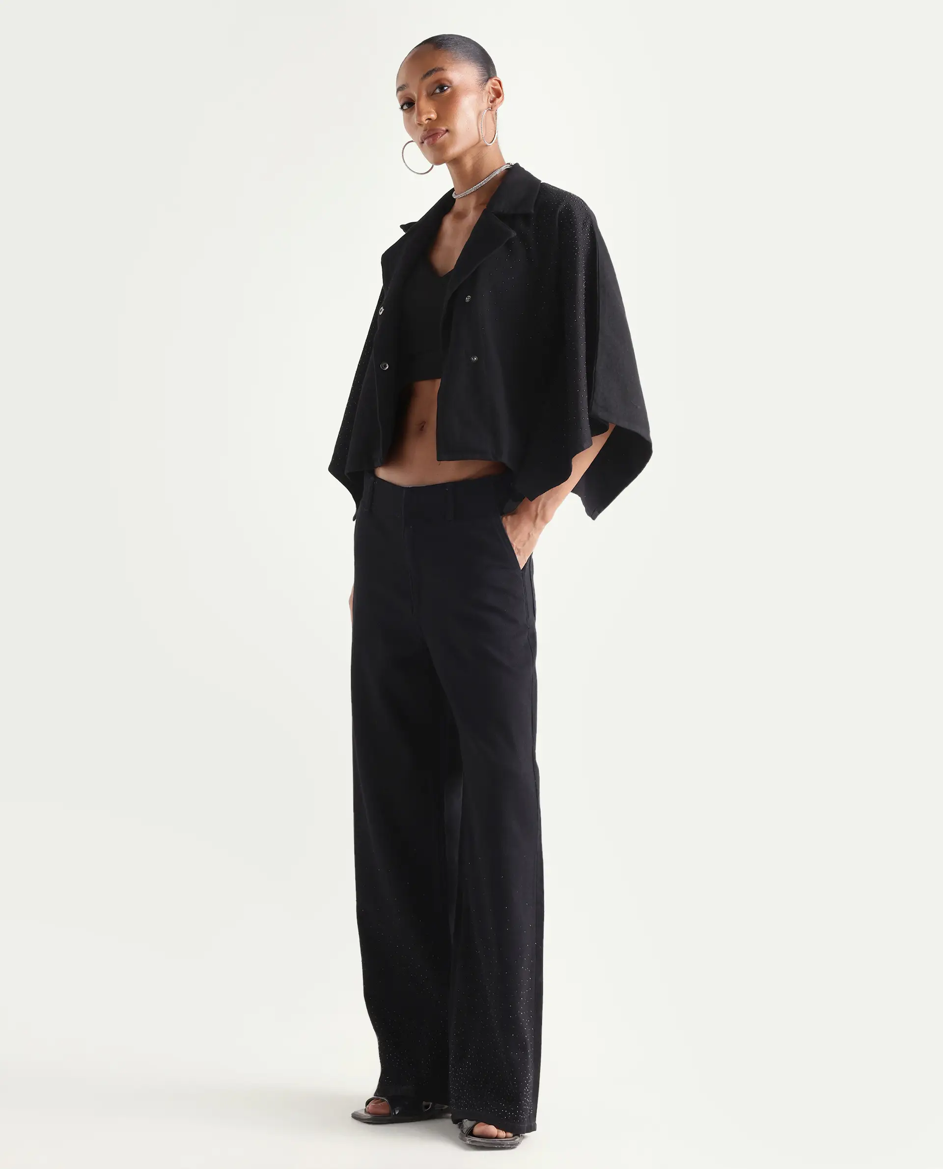 Rareism Women's Denir Black Cotton Wide Plain Denim - Image 3
