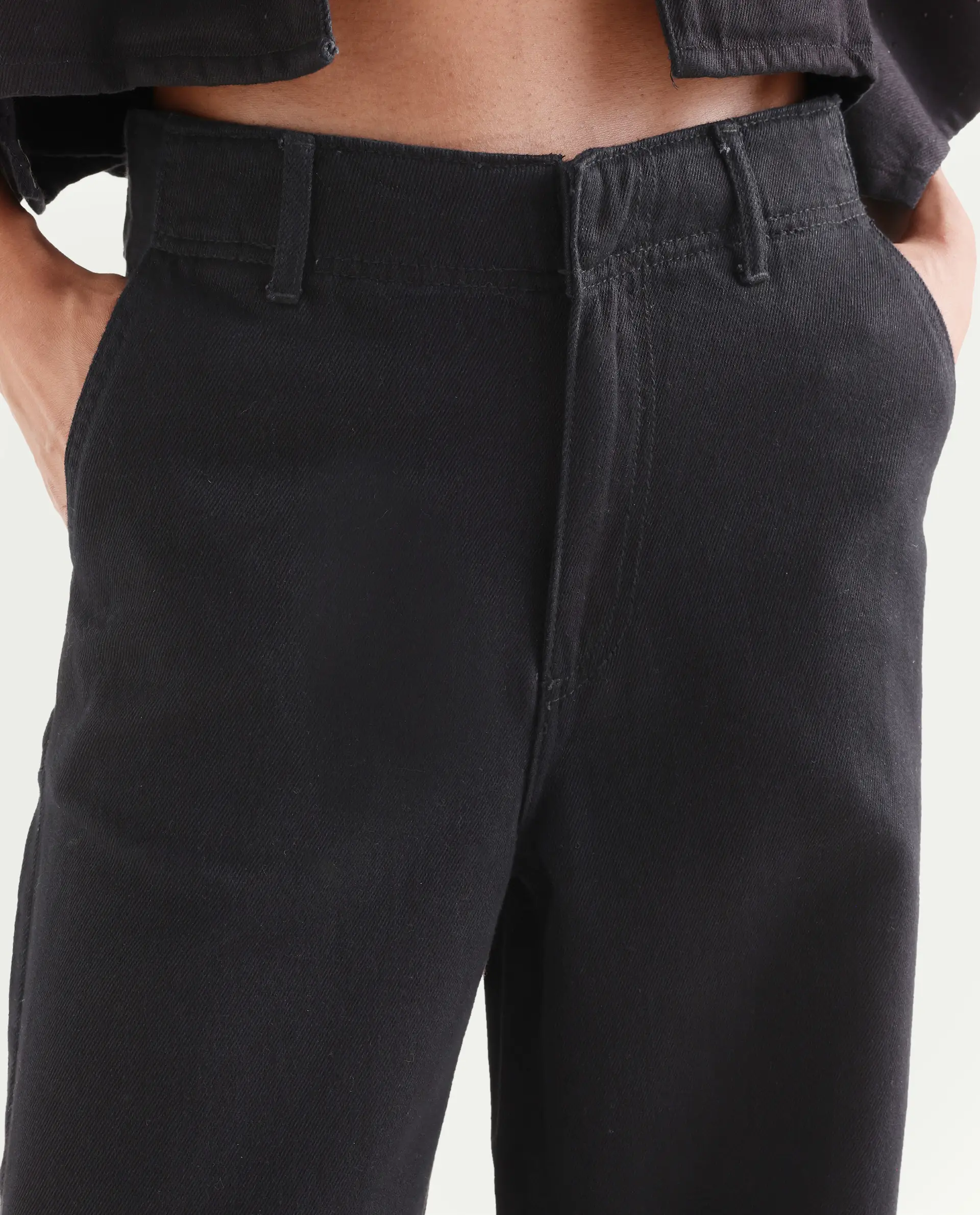 Rareism Women's Denir Black Cotton Wide Plain Denim - Image 4