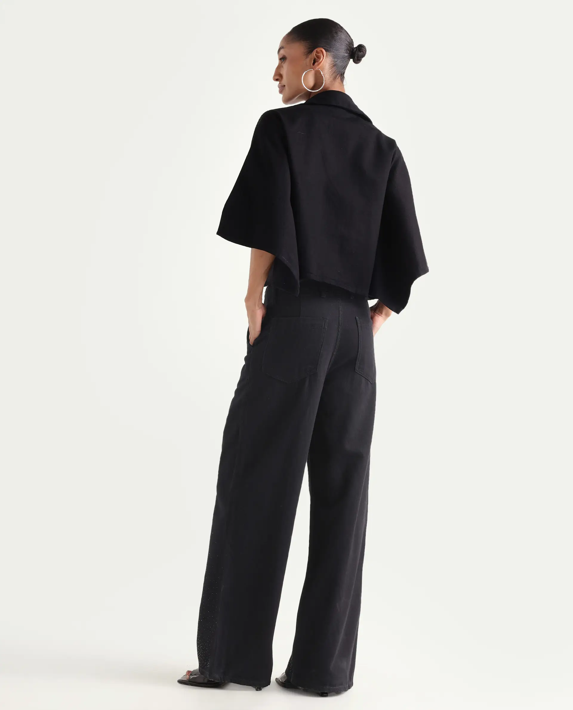 Rareism Women's Denir Black Cotton Wide Plain Denim - Image 7