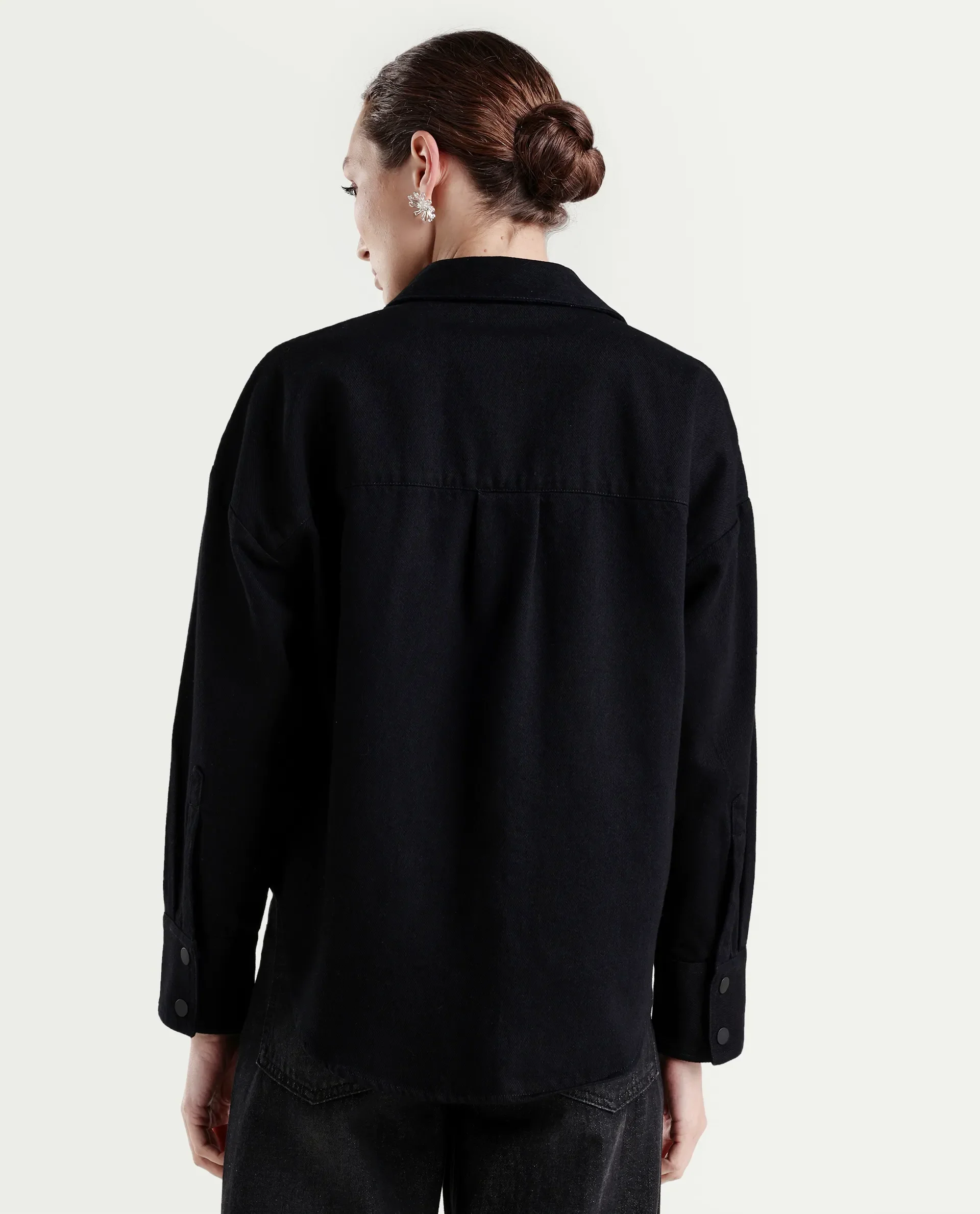 Rareism Women's Deniro Dark Blue Cotton Spread Collar Boxy Plain Shirt - Image 7