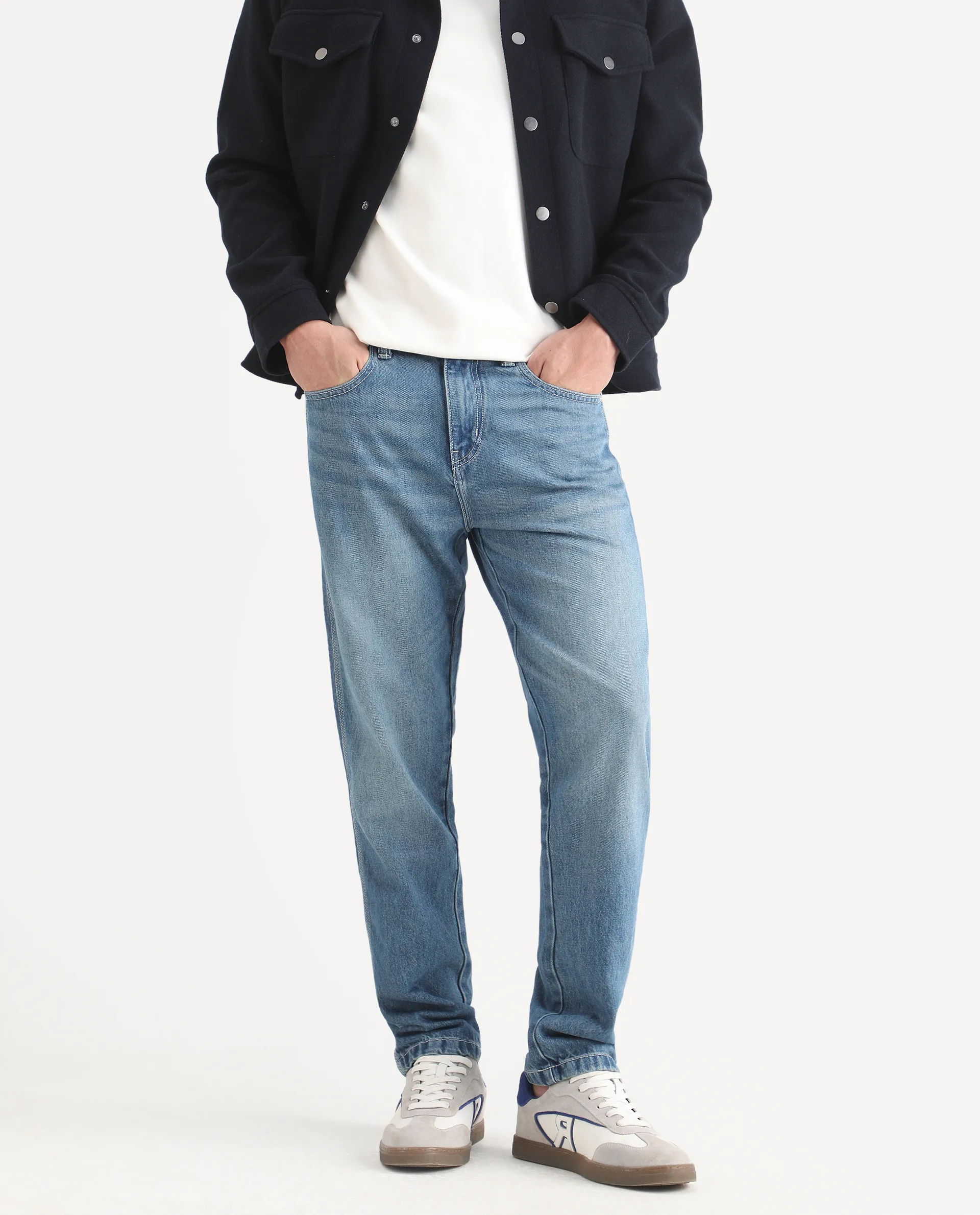 Rare Rabbit Men's Denis K Blue Cotton Blend Fabric Kurt Carrot Fit Plain Jeans - Image 2