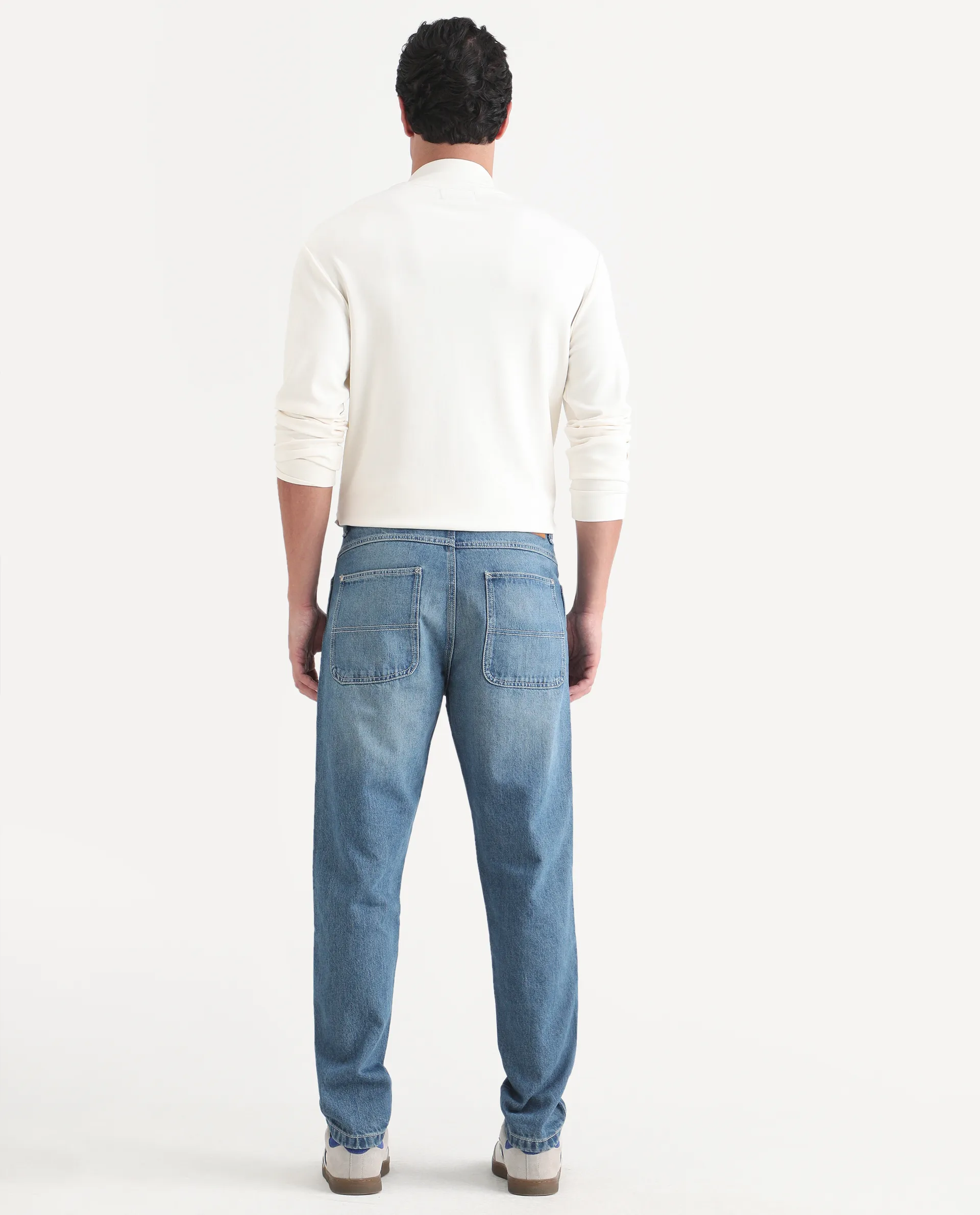 Rare Rabbit Men's Denis K Blue Cotton Blend Fabric Kurt Carrot Fit Plain Jeans - Image 8