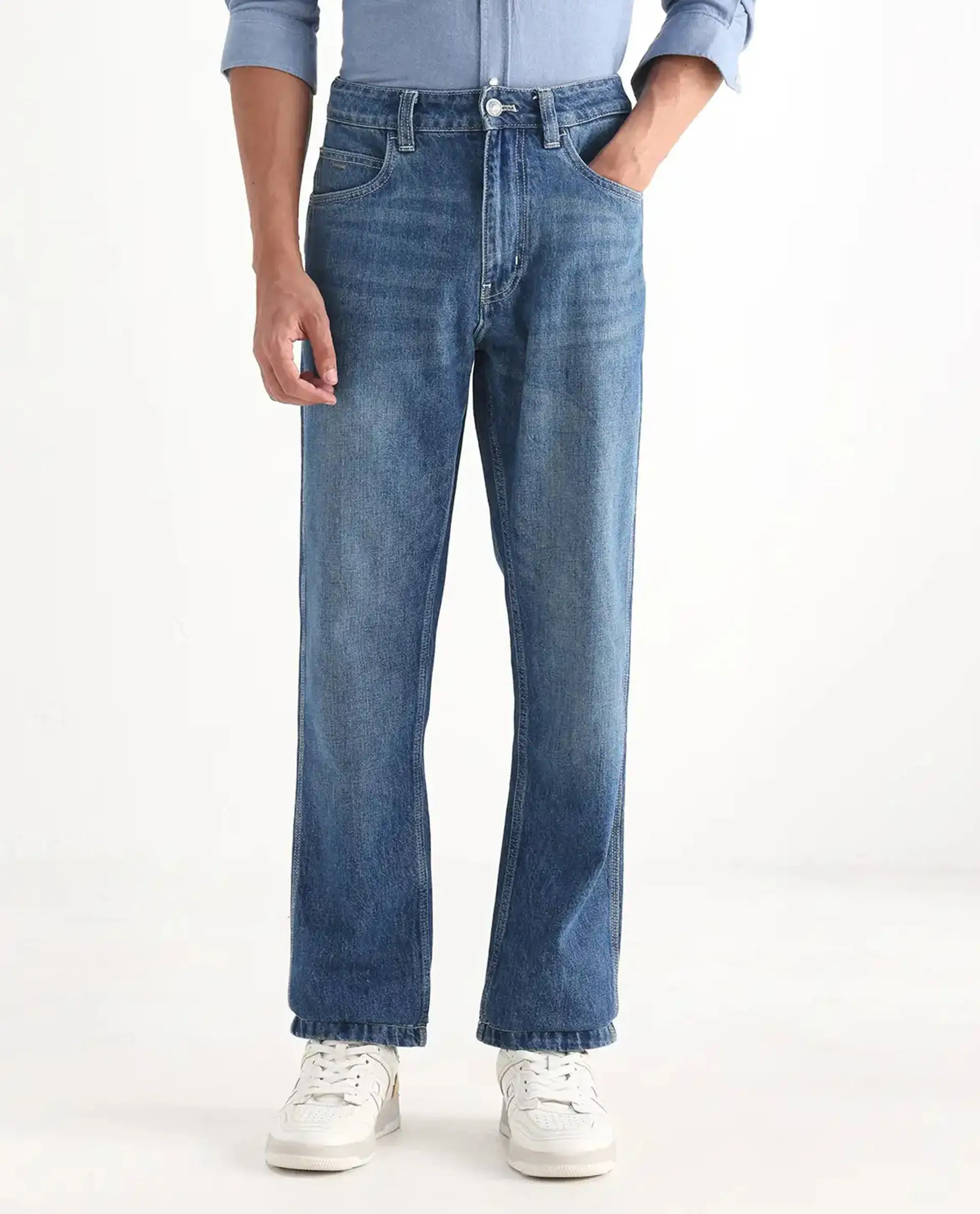 Rare Rabbit Men's Denis Blue Cotton Plain Morris Regular Fit Jeans - Image 10