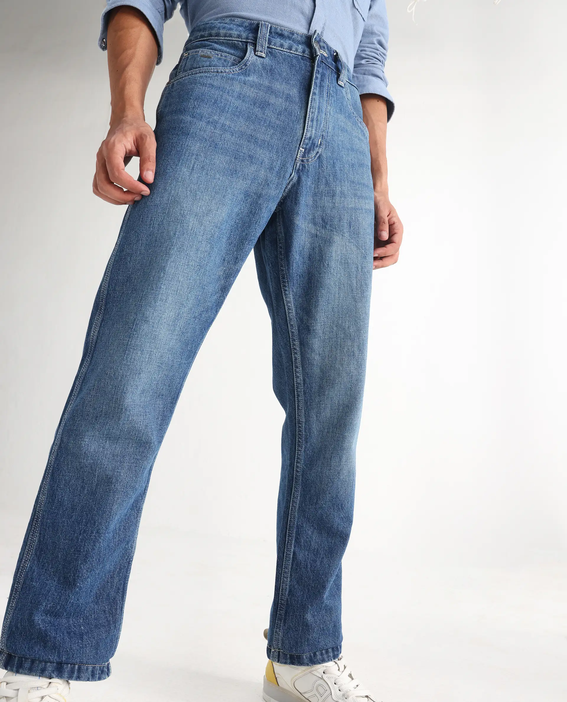 Rare Rabbit Men's Denis Blue Cotton Plain Morris Regular Fit Jeans - Image 2