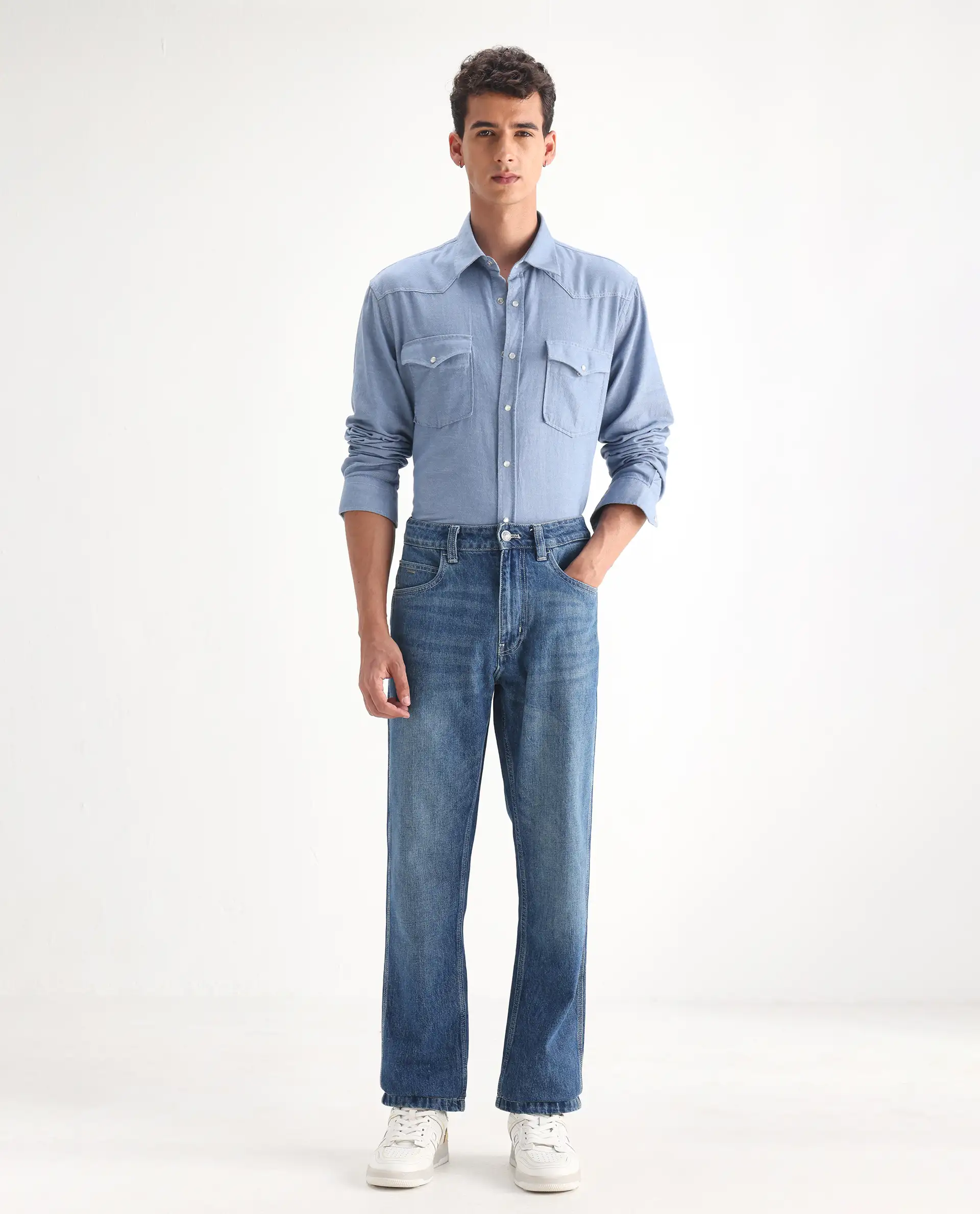 Rare Rabbit Men's Denis Blue Cotton Plain Morris Regular Fit Jeans - Image 3
