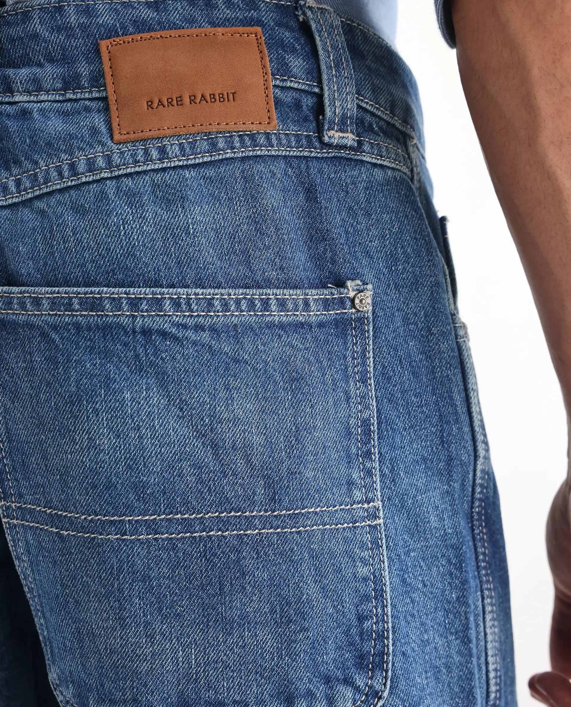 Rare Rabbit Men's Denis Blue Cotton Plain Morris Regular Fit Jeans - Image 4