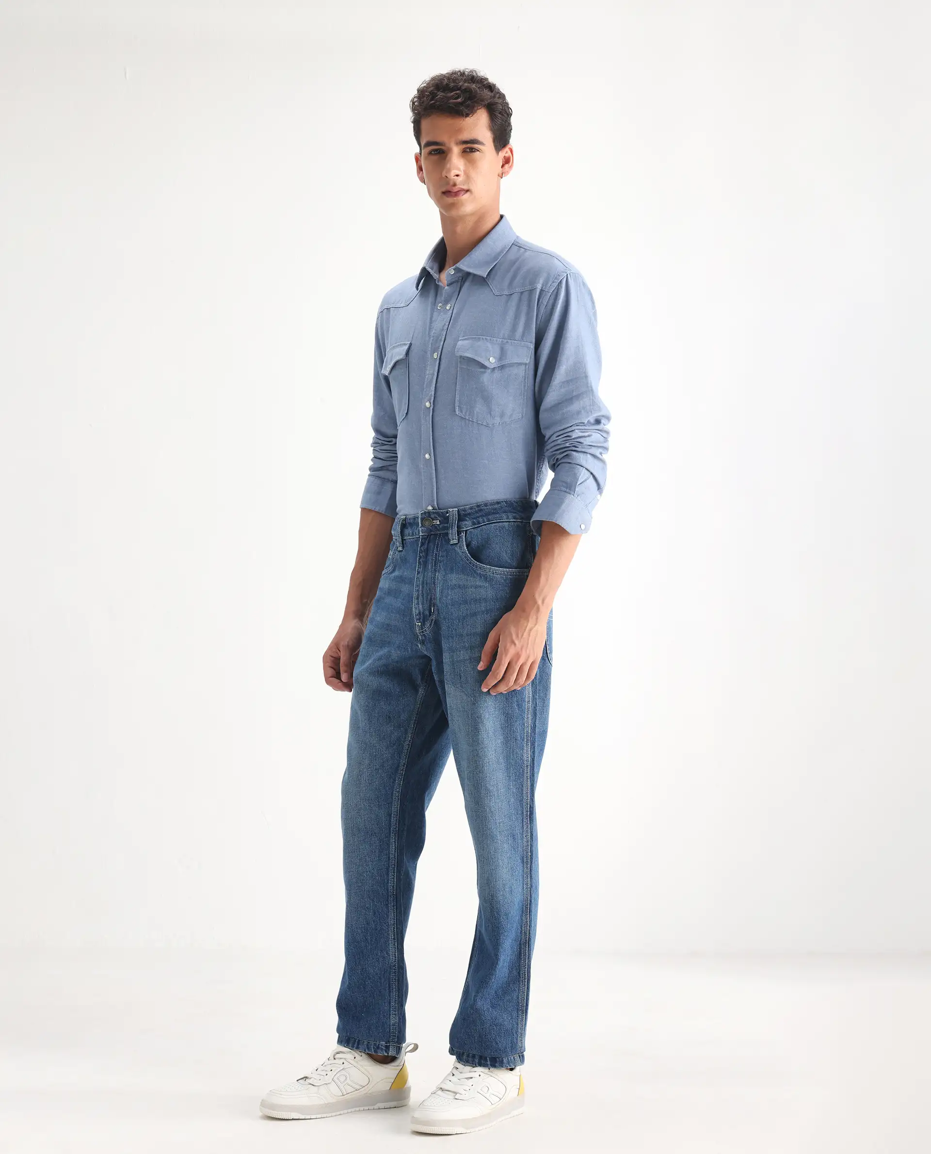 Rare Rabbit Men's Denis Blue Cotton Plain Morris Regular Fit Jeans - Image 5